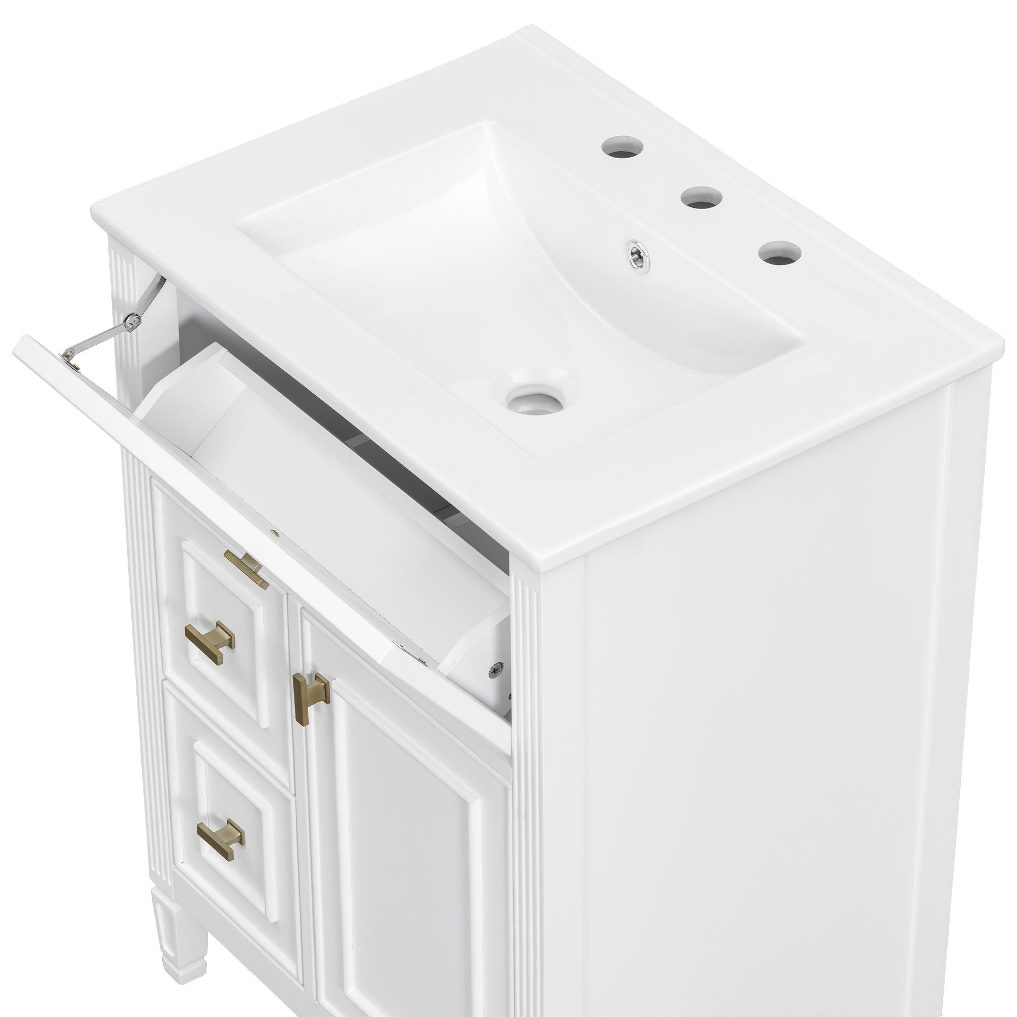 Bathroom Vanity With Sink, Flip Drawer, 2 Drawers, Adjustable Shelf
