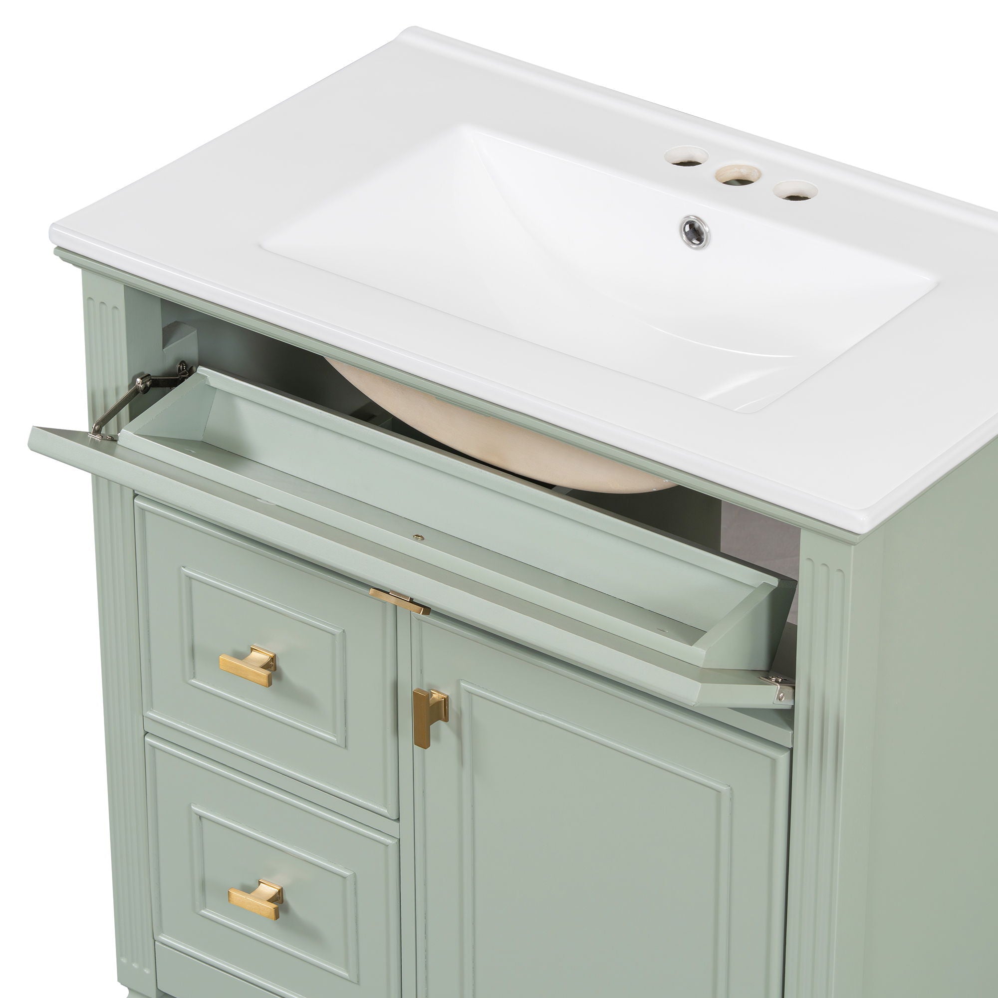 Modern Bathroom Vanity With Sink, 1 Flip Drawer And 2 Drawers, Adjustable Shelf