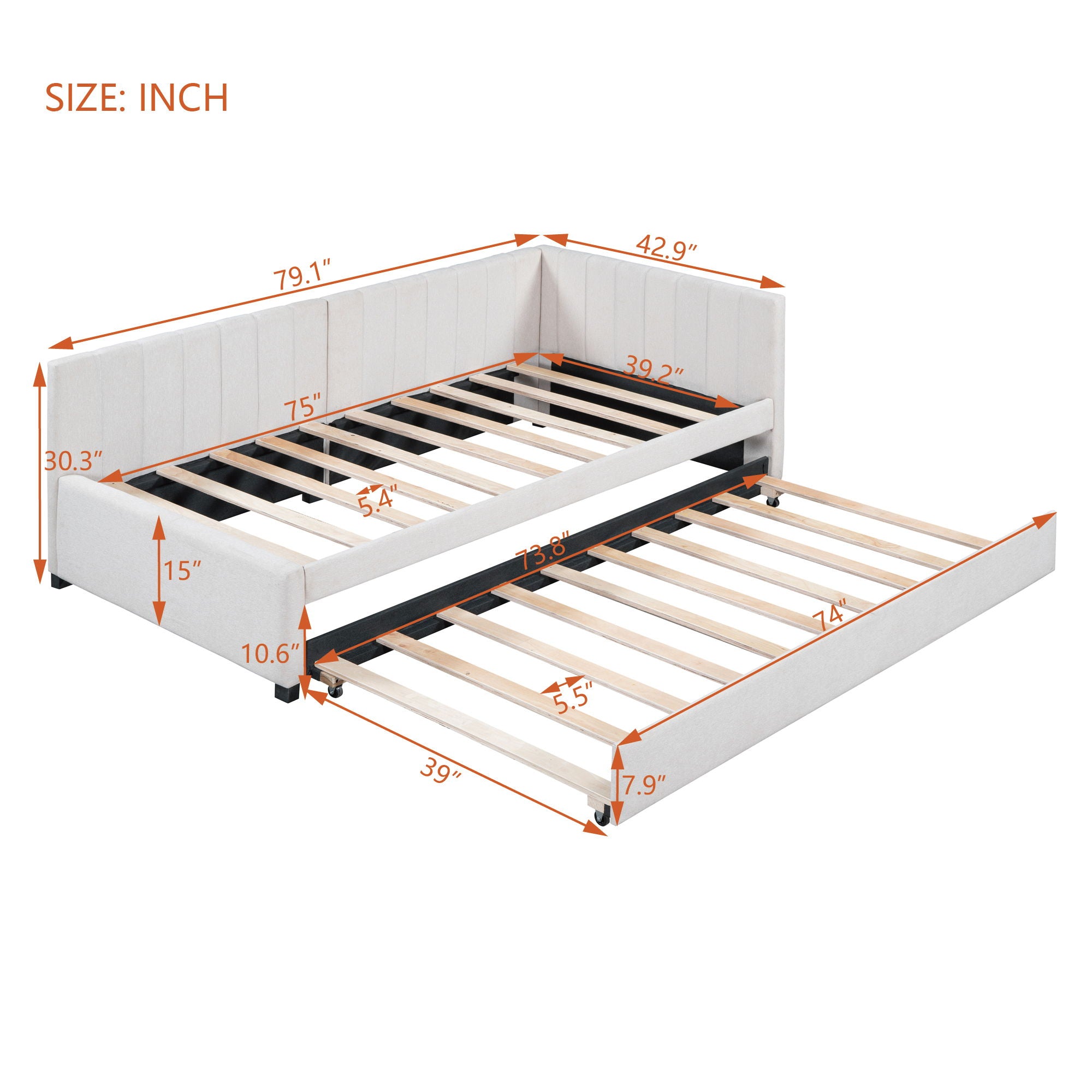 Upholstered Daybed, Sofa Bed Frame, No Box Spring Needed