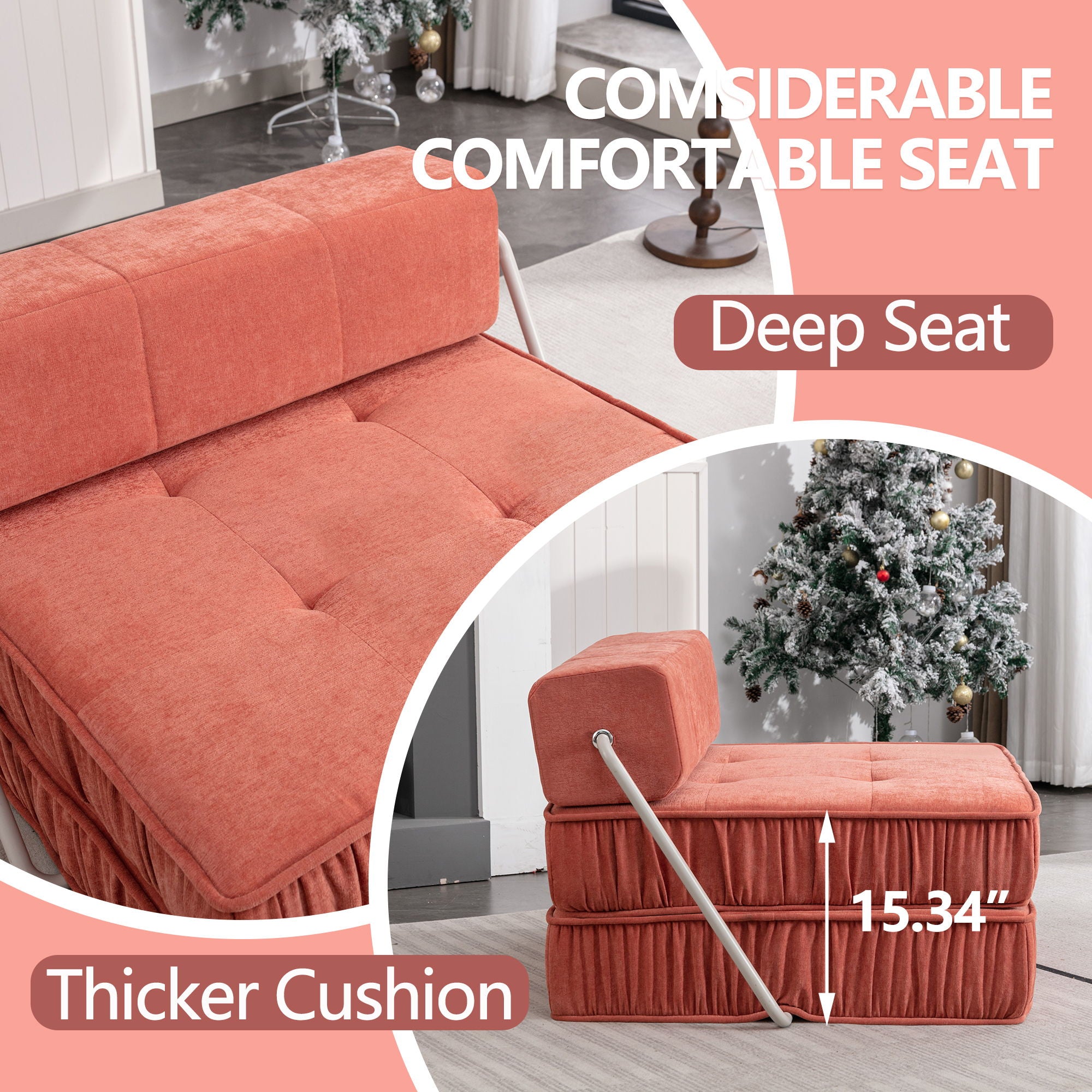 Folding Sofa With Removable Back Cushion, Convertible Futon Sleeper Chair