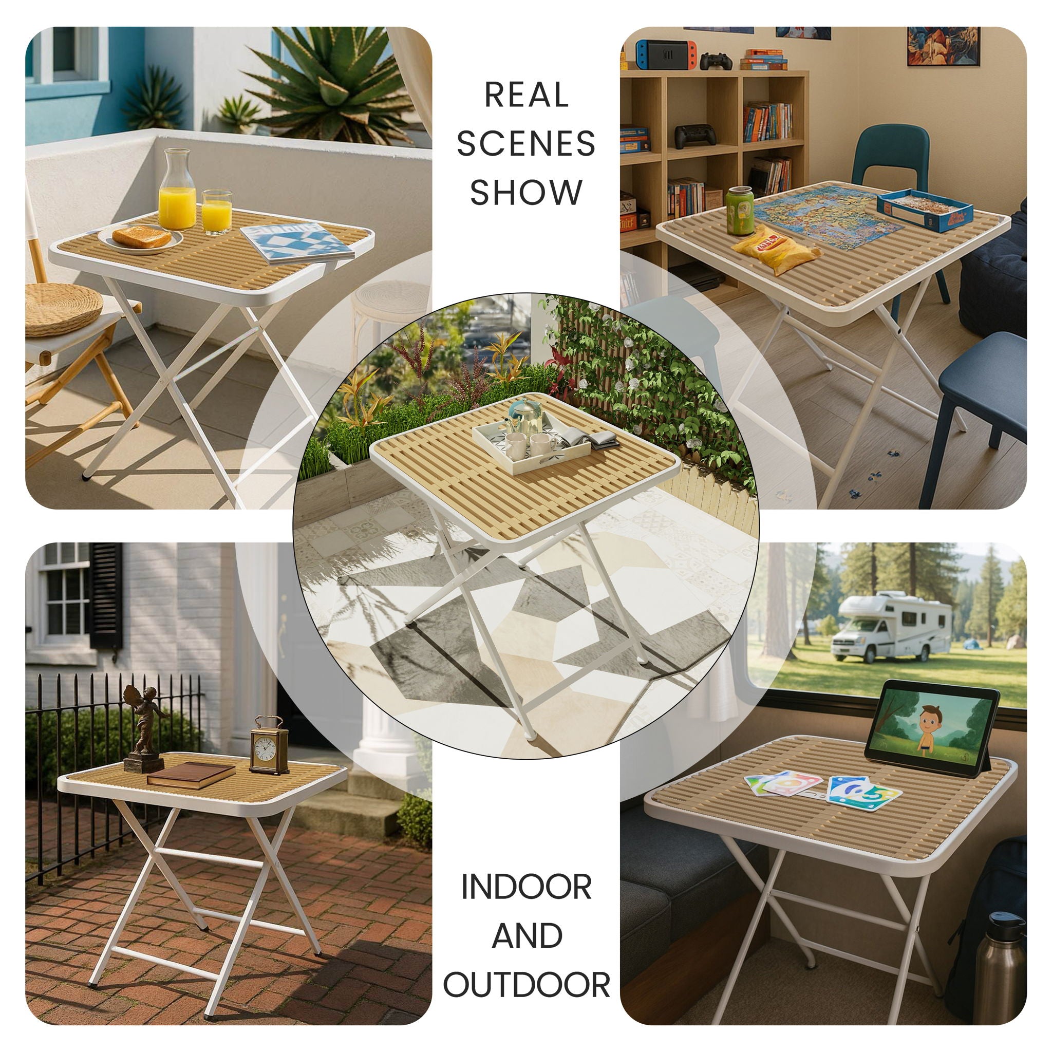 4 Piece Set Of Modern Striped Single Chairs With Folding Square Table