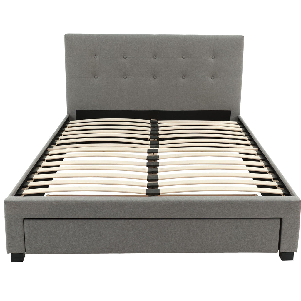 Bed With Tufted Headboard And Storage Drawer