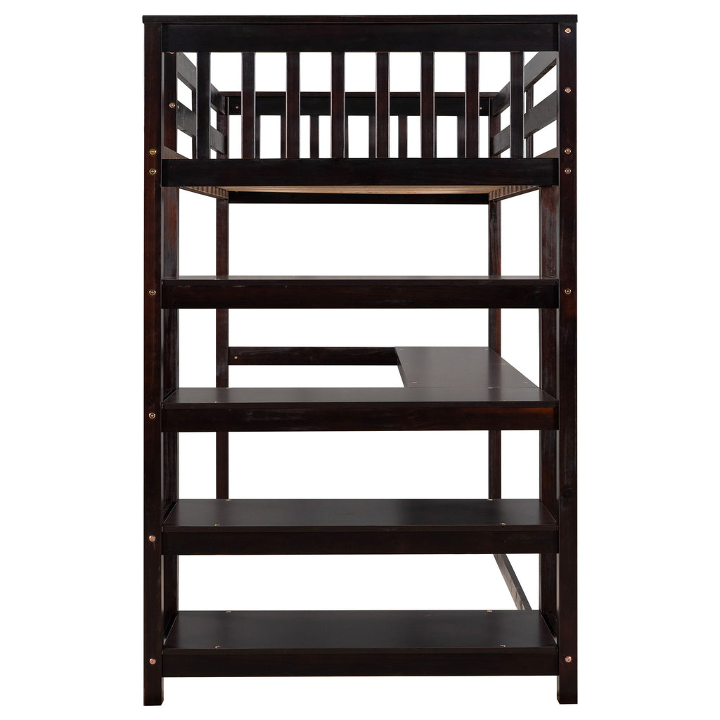 Loft Bed With Storage Shelves And Under Bed Desk
