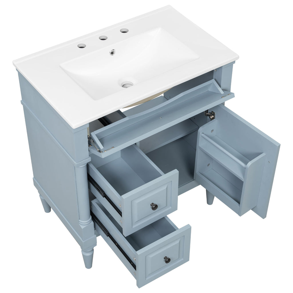 Modern Bathroom Vanity With Sink, Freestanding Cabinet With Flip Drawer & Adjustable Shelf