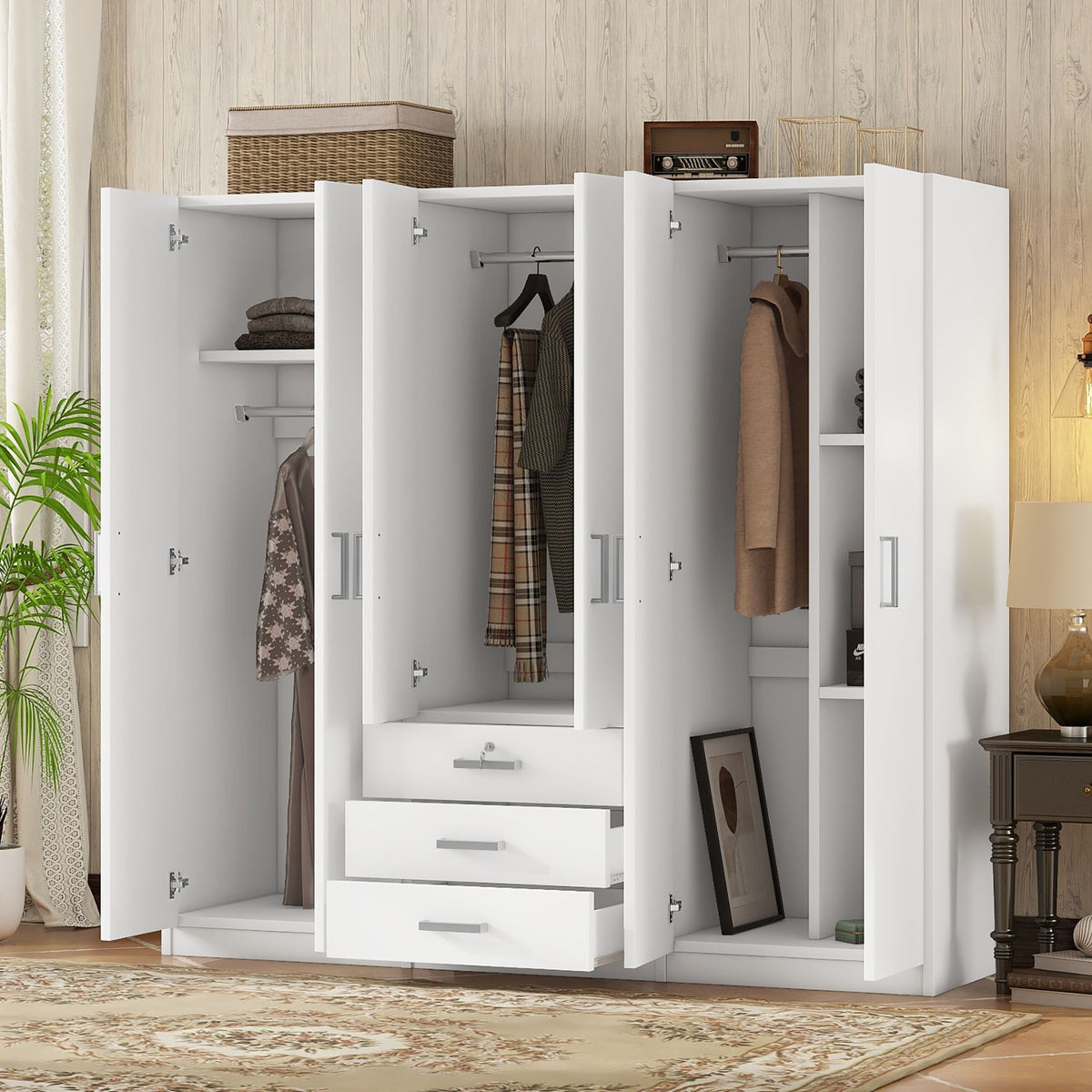 6 Doors Wardrobe Storage For Bedroom, With Big Drawers