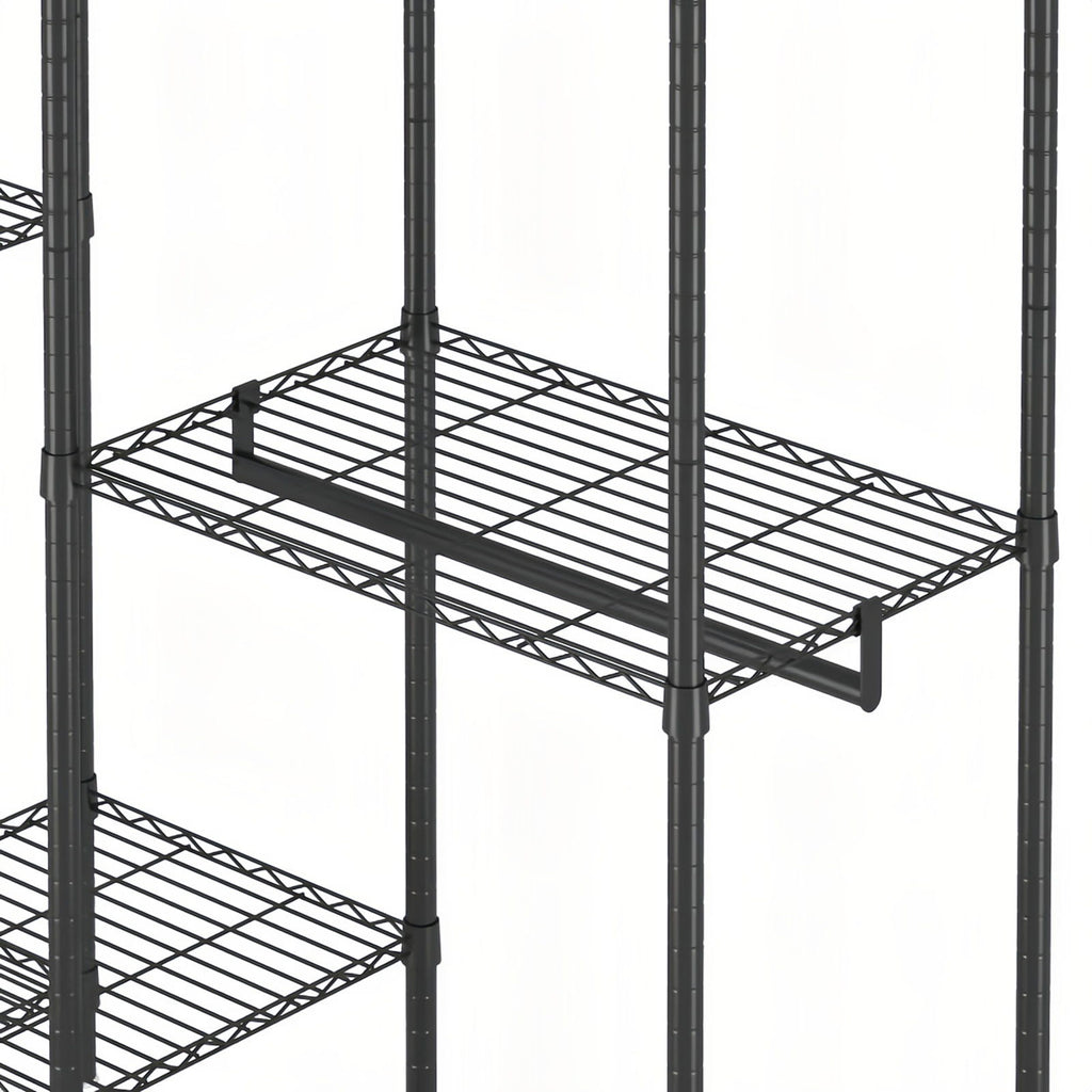 Heavy Duty Garment Rack With 8 Adjustable Wire Shelves And 5 Clothes Rails, Freestanding Closet Organizer Metal - Black