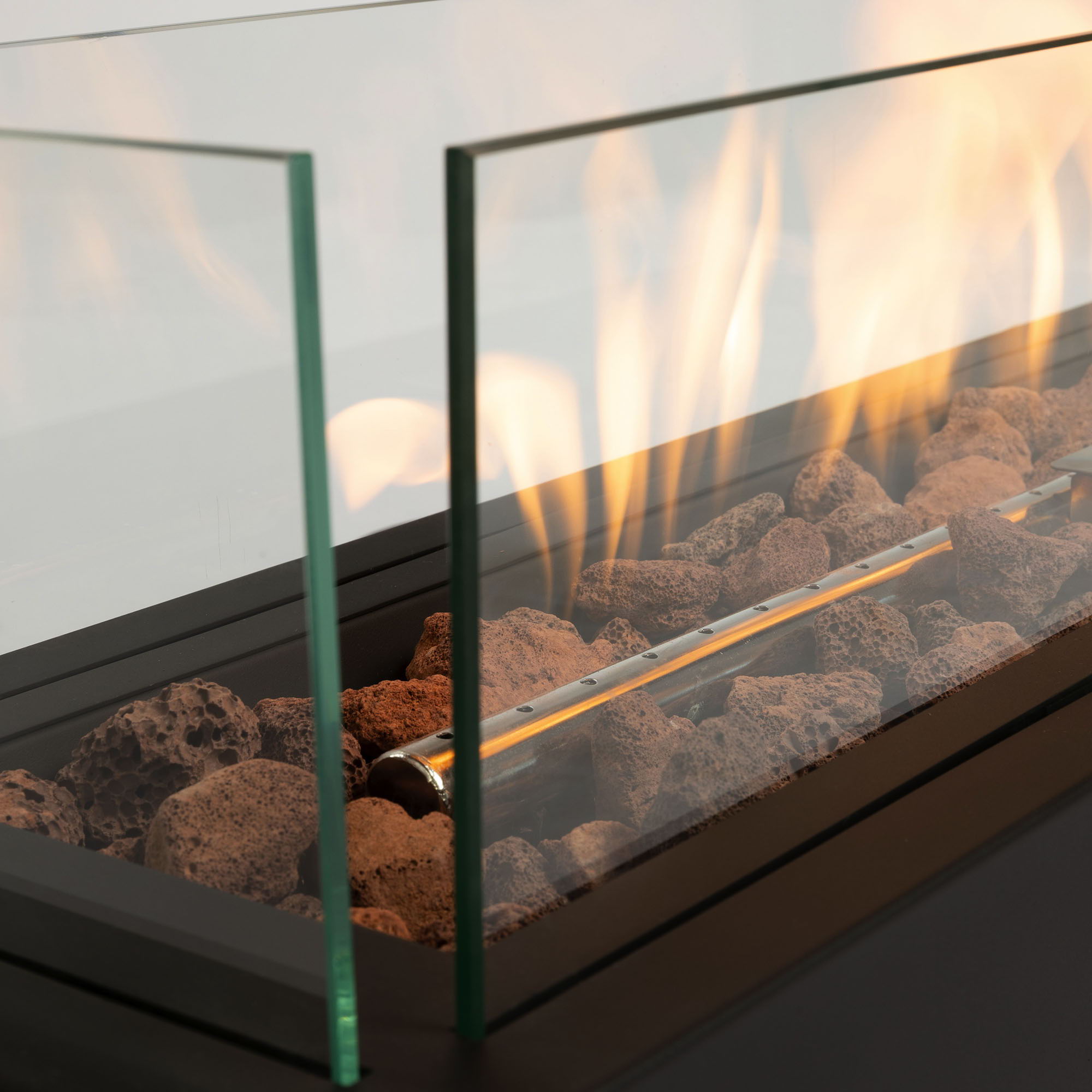 Tabletop, Propane Gas Fire Pit With Quick Connect Joint, Glass Wind Guard And Lava Rock, Outdoor, Portable - Black