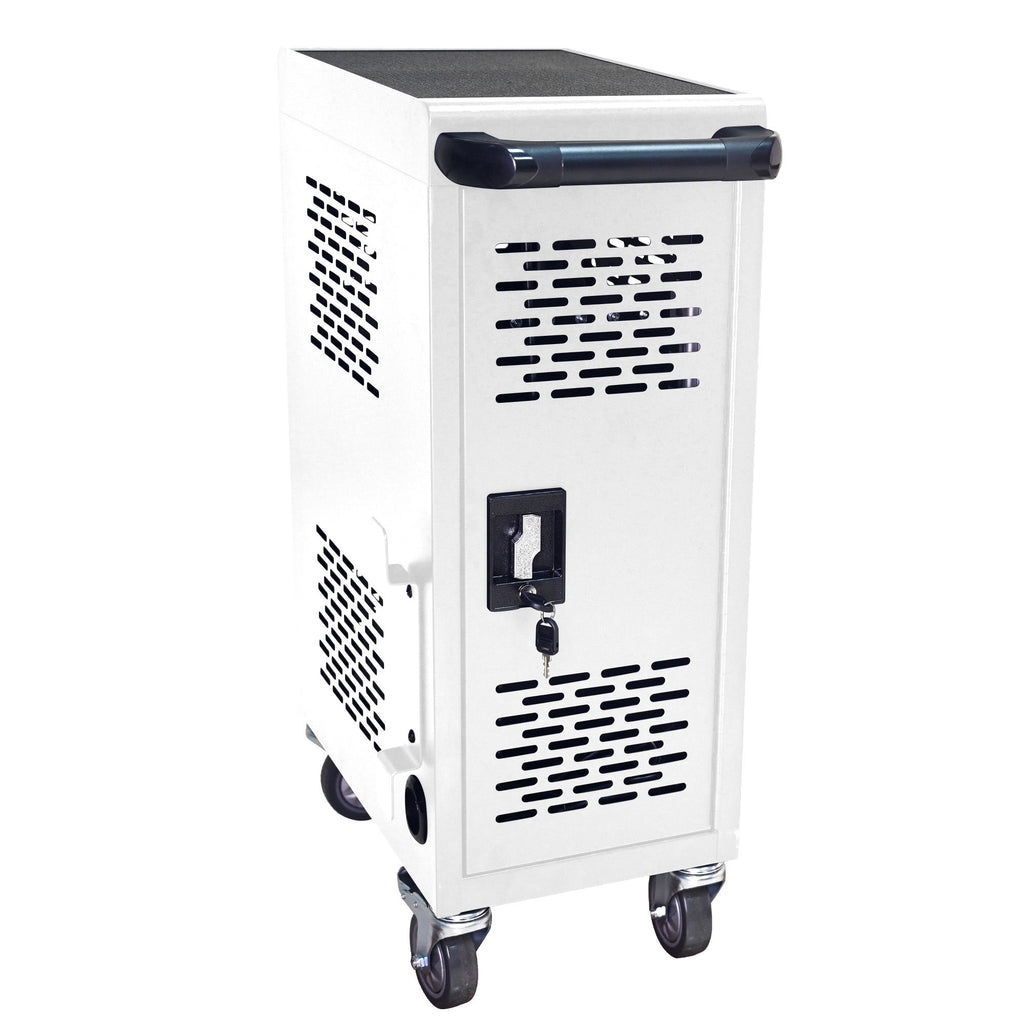 16 Bay Mobile School Charging Cart Station For Chromebook, Tablet And Laptop Computer With Power Strip Included - White