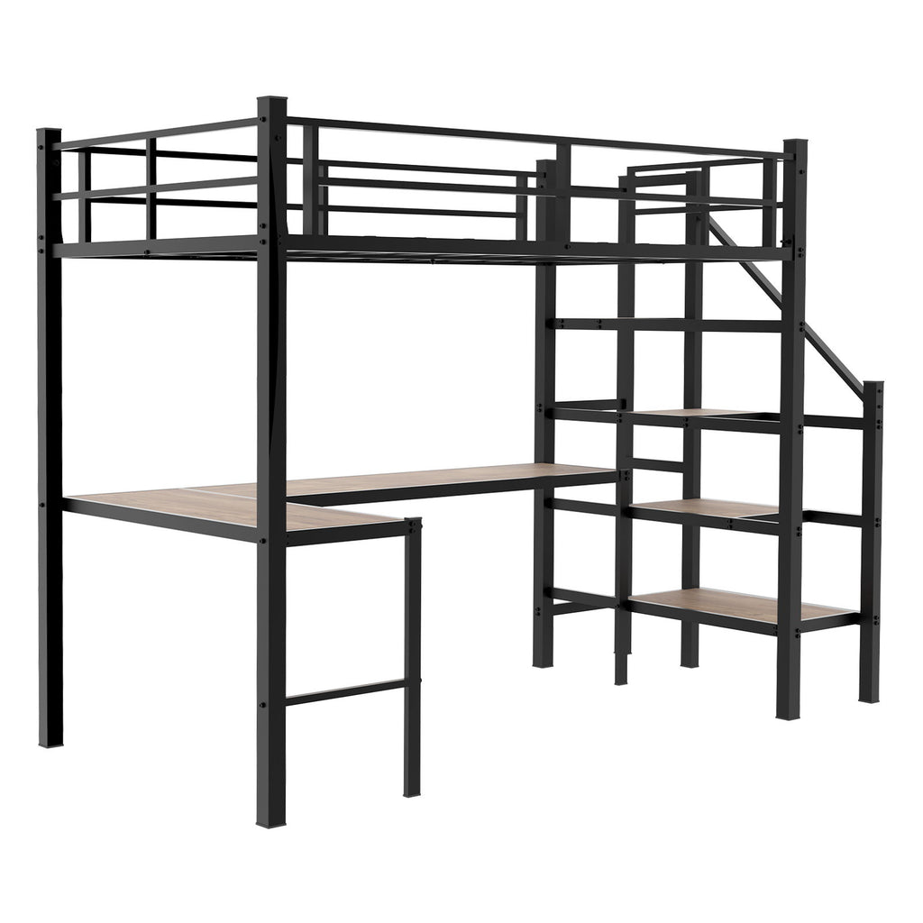 Loft Bed & L-Shaped Desk, Large Storage Space
