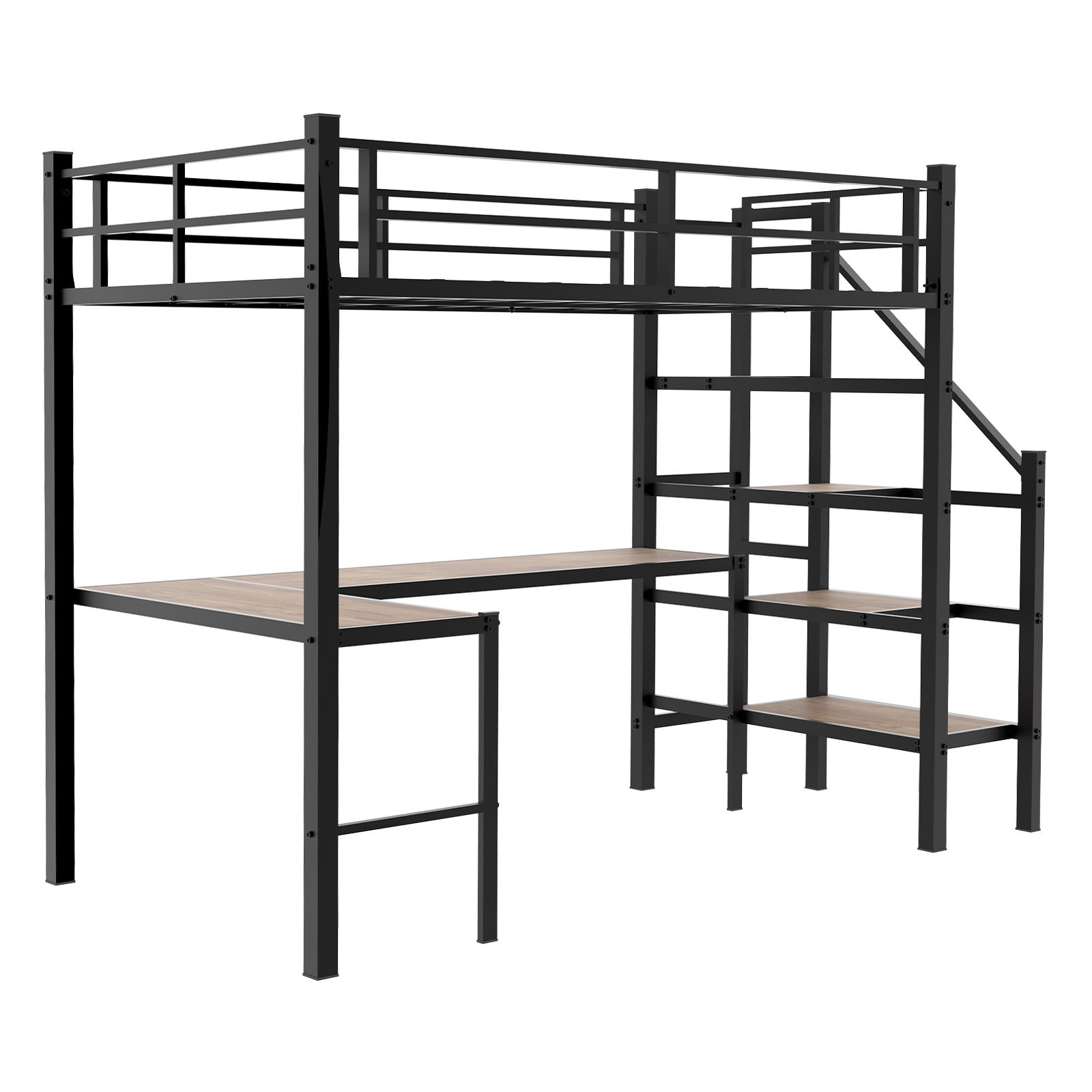 Loft Bed & L-Shaped Desk, Large Storage Space