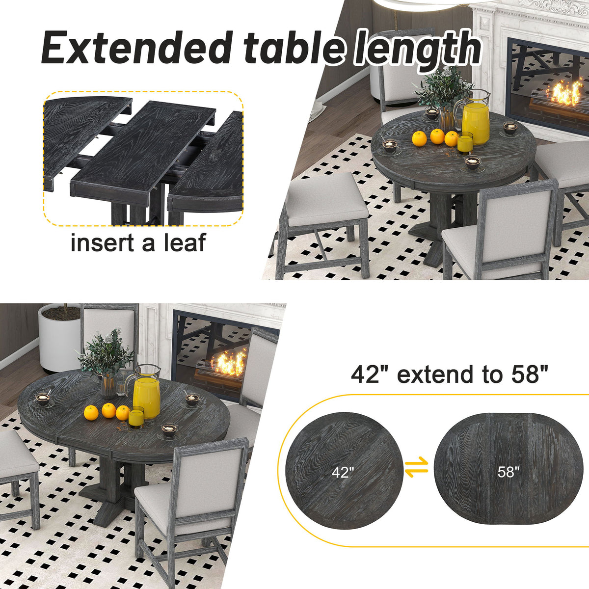 5 Piece Dining Set With Extendable Round Table And Upholstered Chairs