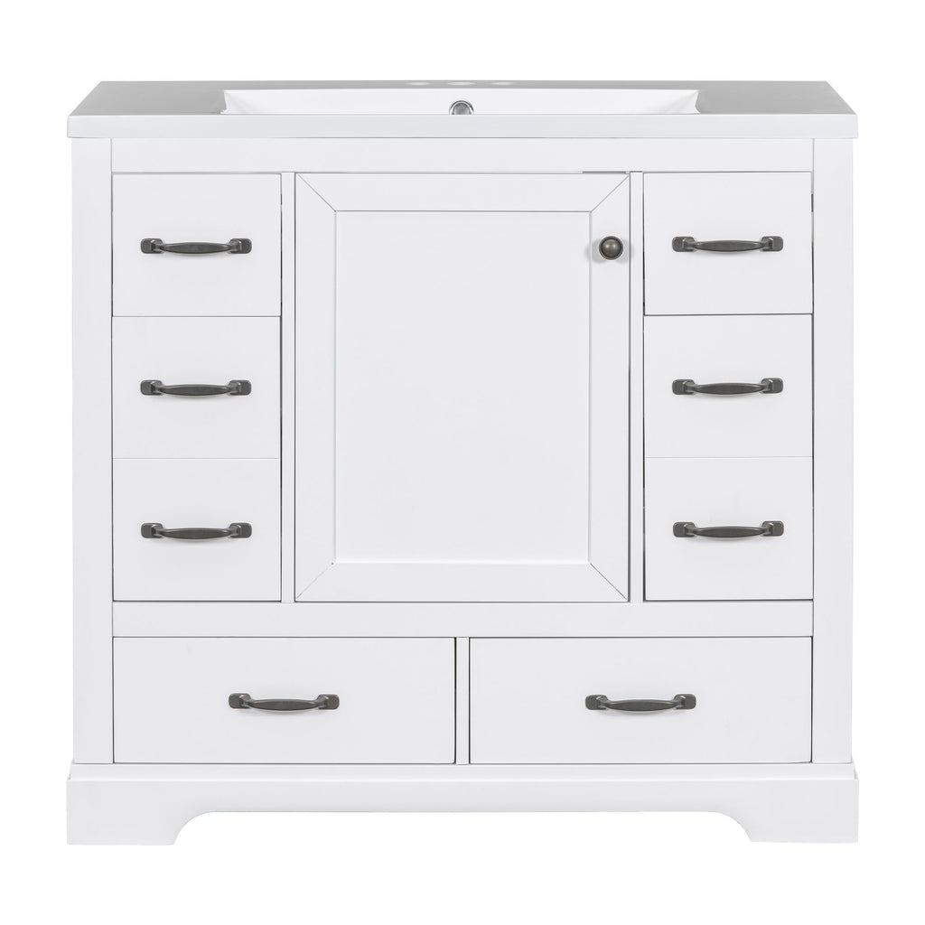 Modern Bathroom Vanity With Sink, 6 Drawers, Adjustable Shelf
