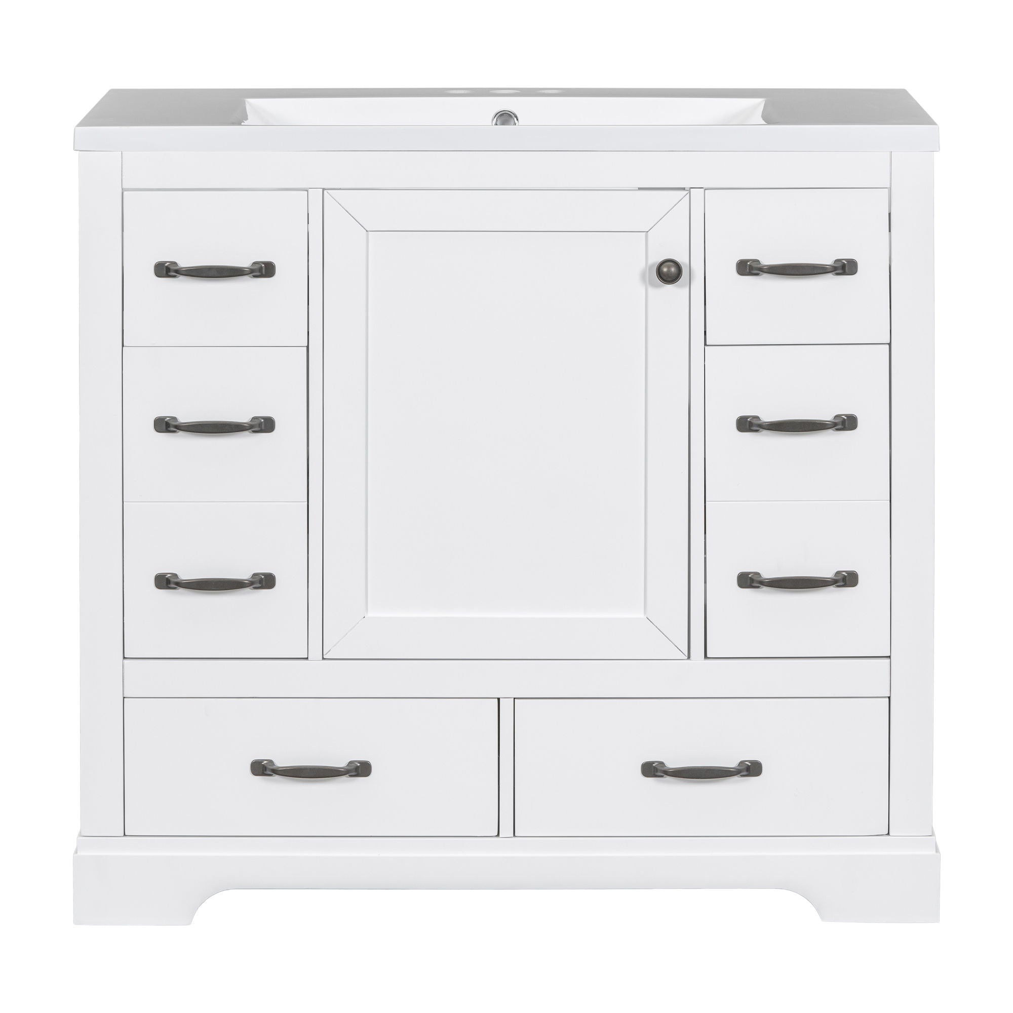 Modern Bathroom Vanity With Sink, 6 Drawers, Adjustable Shelf