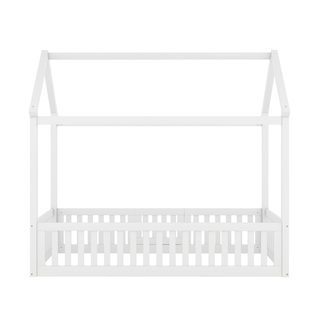 Wood House Bed With Fence And Door