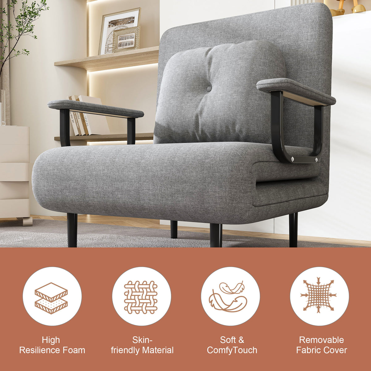 3 In 1 Convertible Folding Sofa Bed With Adjustable Backrest And Pillow
