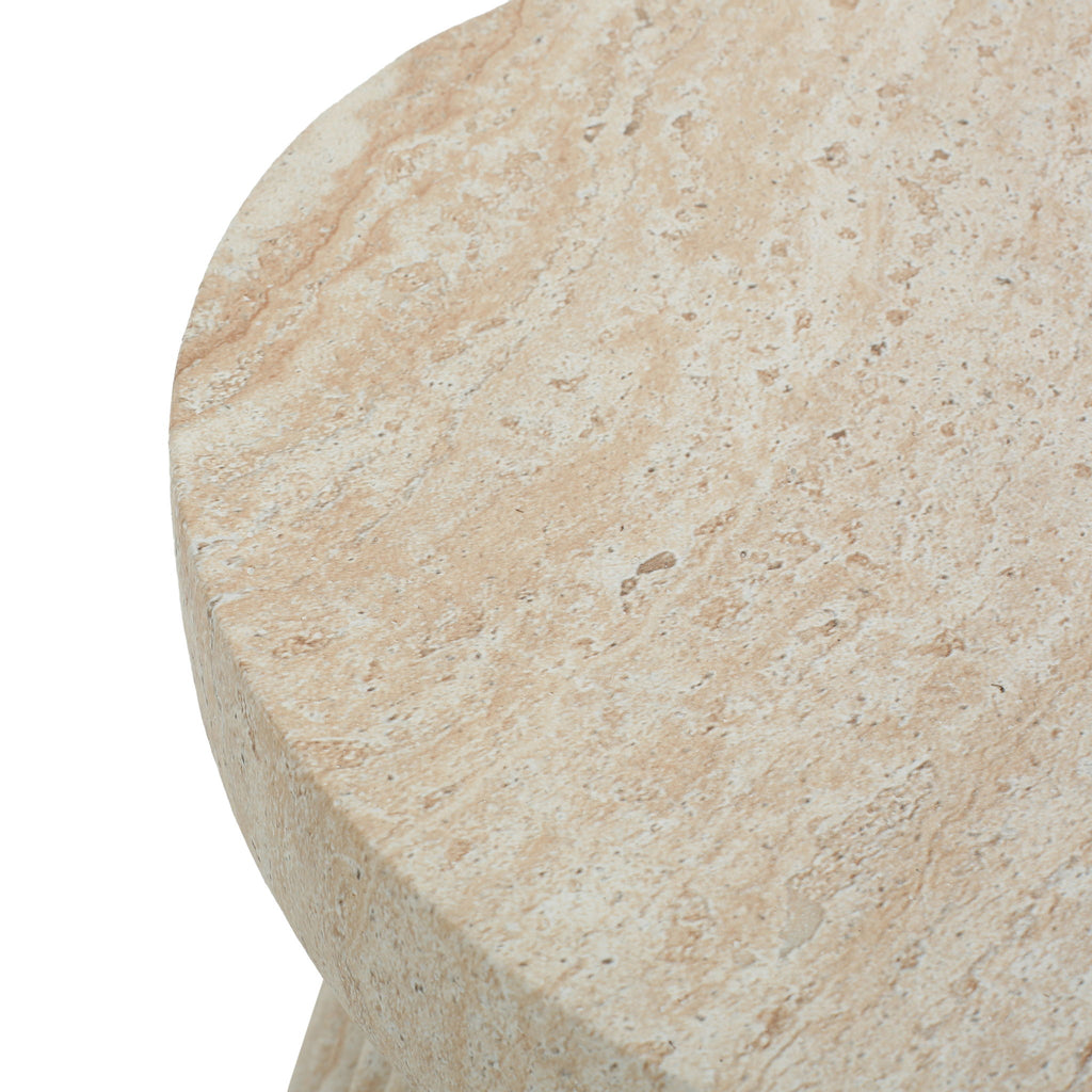 Outdoor Travertine Concrete Side Table - Beige