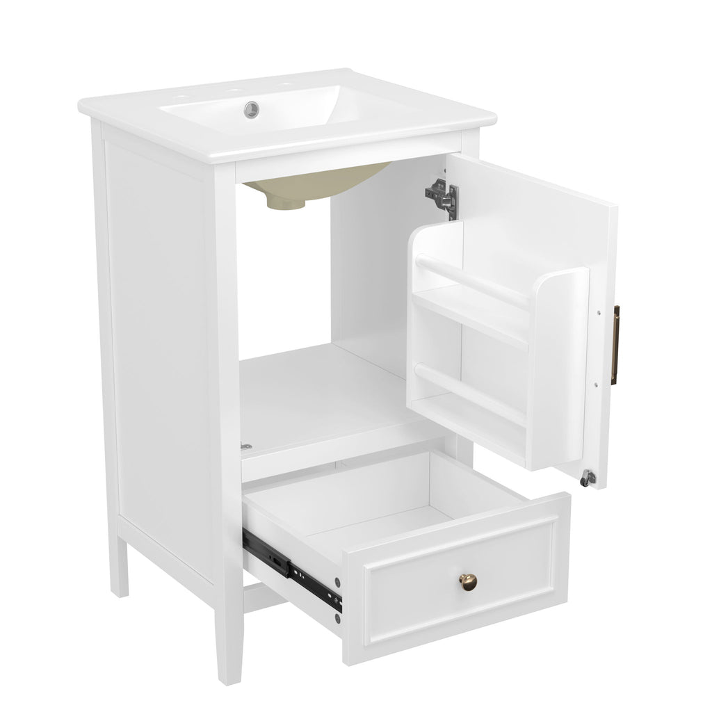 Bathroom Vanity With Sink, Adjustable Feet, 1 Drawer And Door Shelf Storage - White