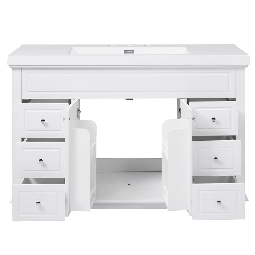 Bathroom Vanity & Sink, 6 Soft Close Drawers & Double Doors - White