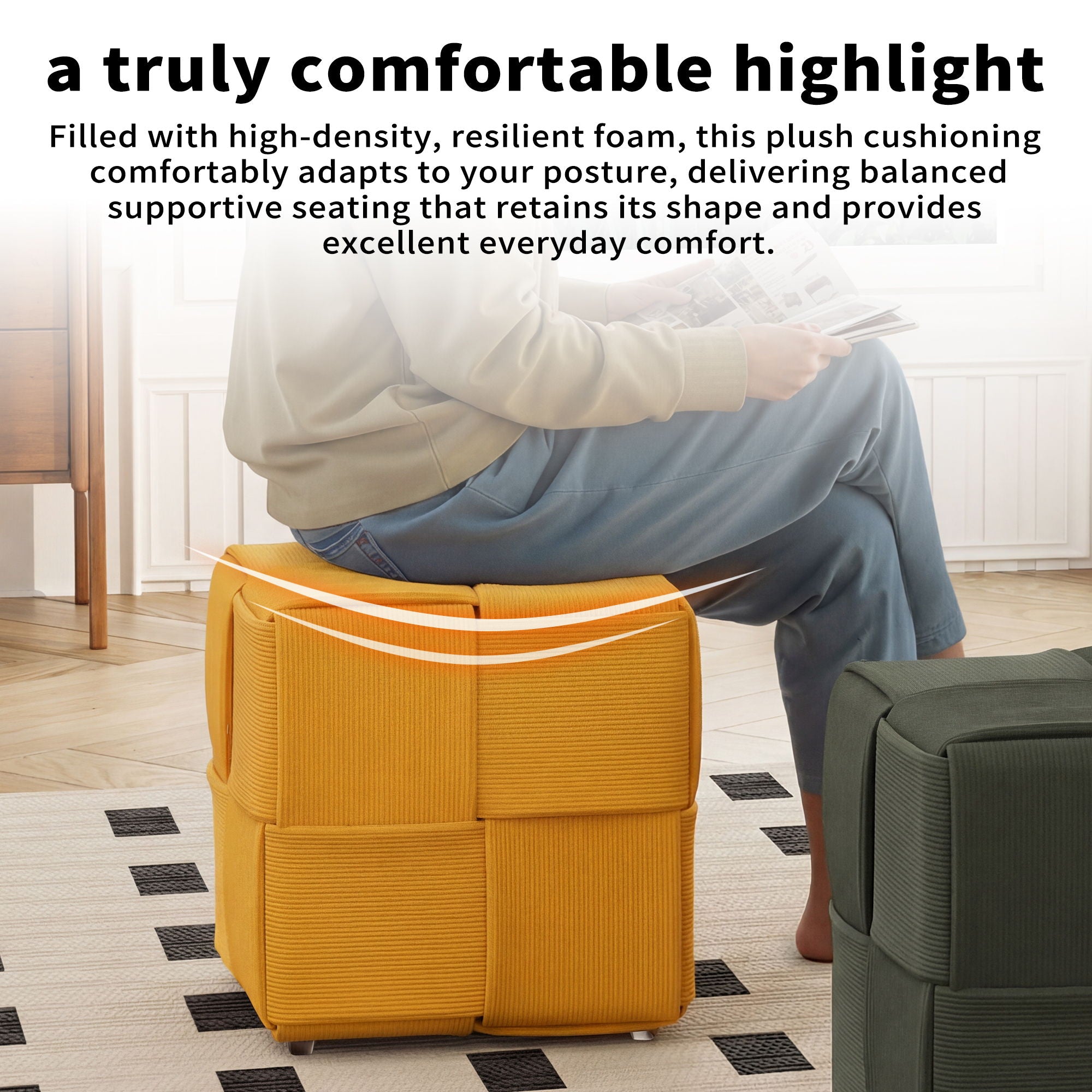 Modern Ottoman Foot Rest With Woven Design