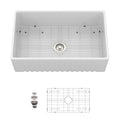 Apron-Front Reversible Single Bowl Kitchen Sink With Accessories - White