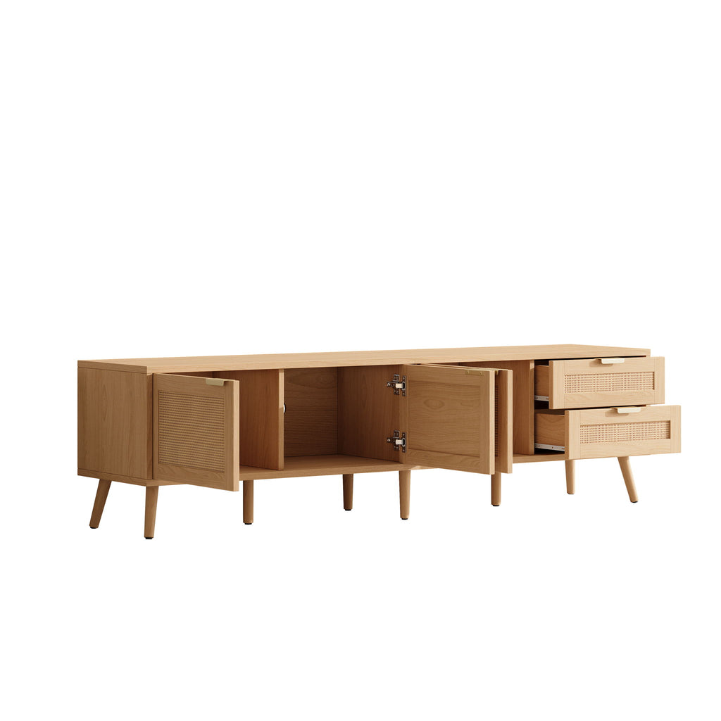 TV Stand, Media Console, 2 Drawers & Cable Management - Natural Wood