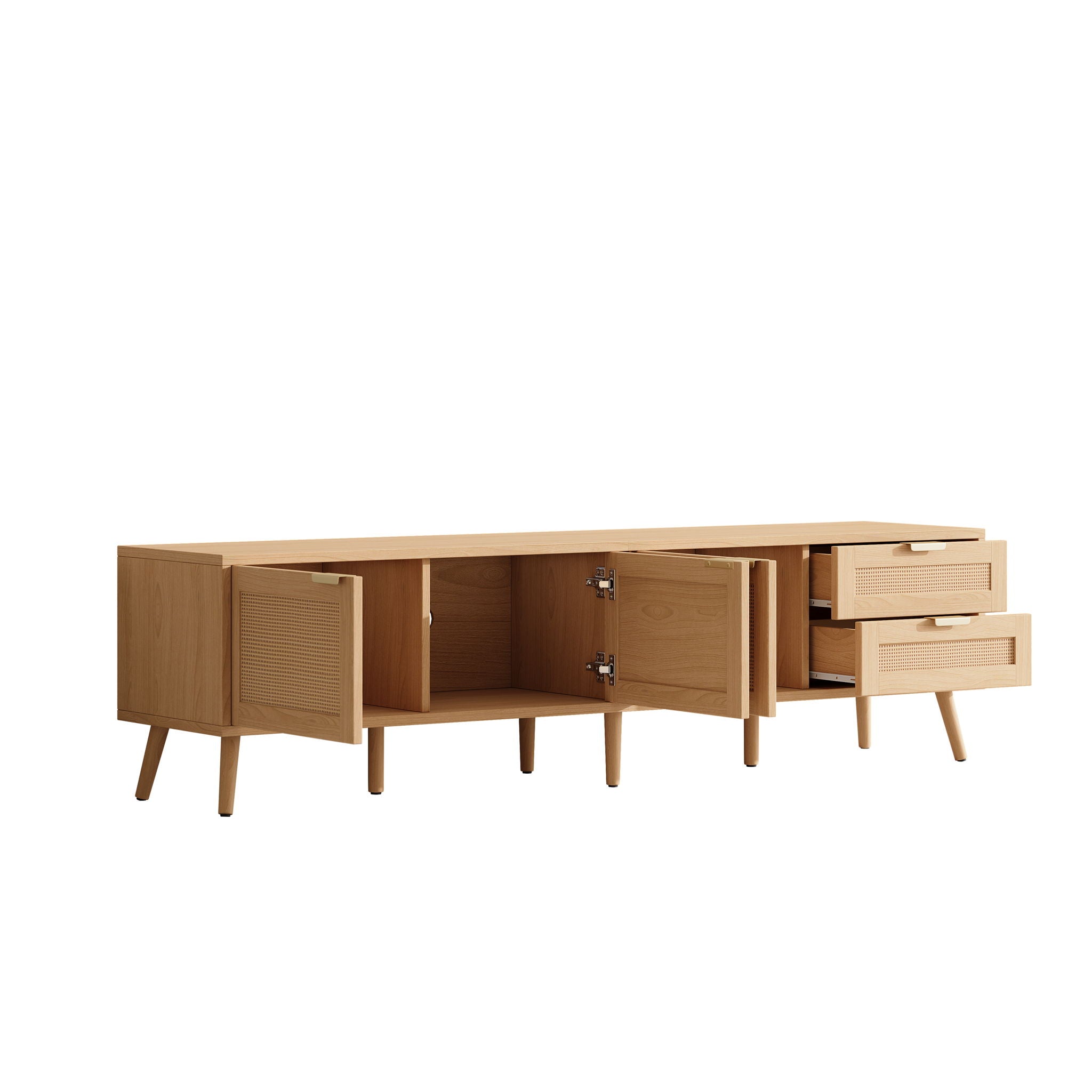 TV Stand, Media Console, 2 Drawers & Cable Management - Natural Wood