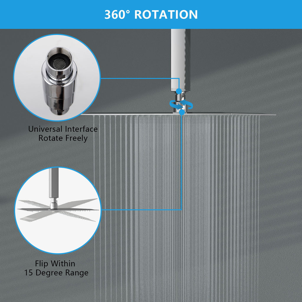 Ultra Thin Square Rainfall Shower Head Stainless Steel, Wall Or Ceiling Mount - Chrome