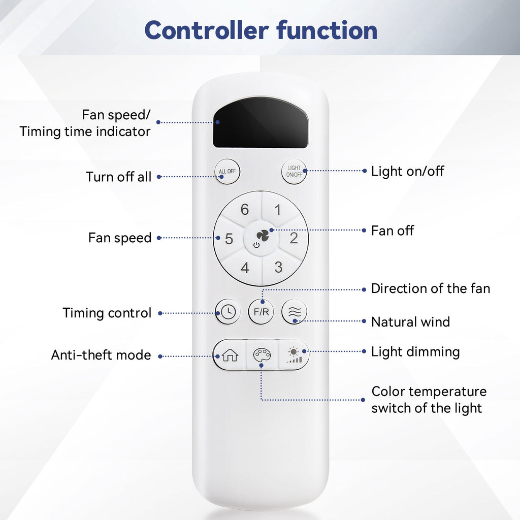 Ceiling Fan With 3 Blades, Remote Control Reversible DC Motor, Dimmable Light, And 1H / 4H / 8H Timer - Black