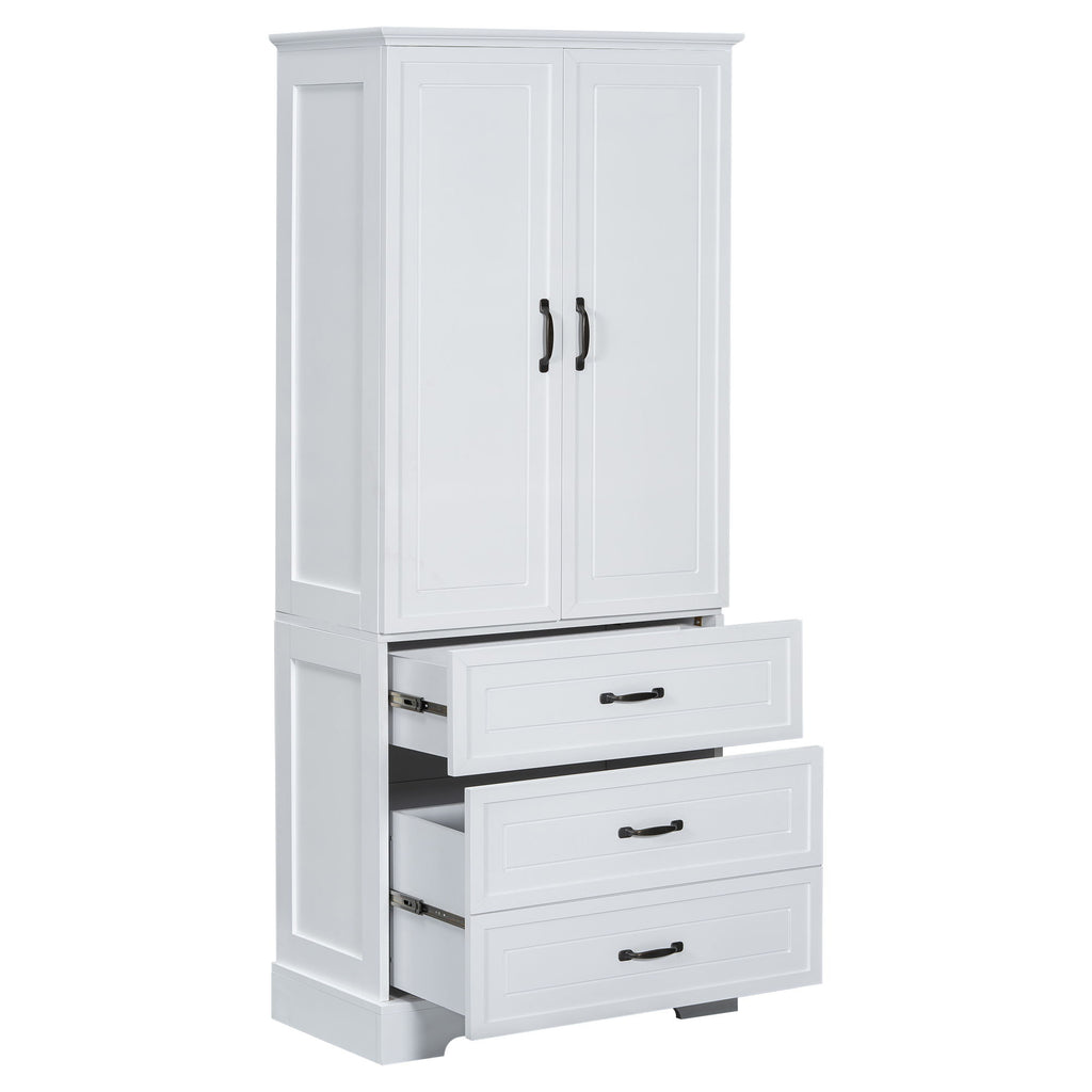 Tall Bathroom Storage Cabinet With 2 Doors And Drawers, Adjustable Shelf - White