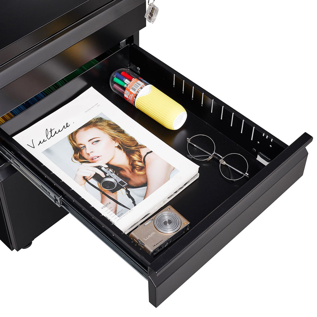 Contemporary 3 Drawer Mobile Filing Cabinet With Lock, Metal Office Storage For Legal / Letter Size
