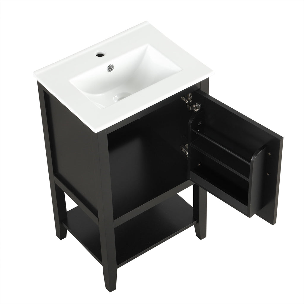Modern Bathroom Vanity With Sink, Soft-Closing Door And Open Shelf