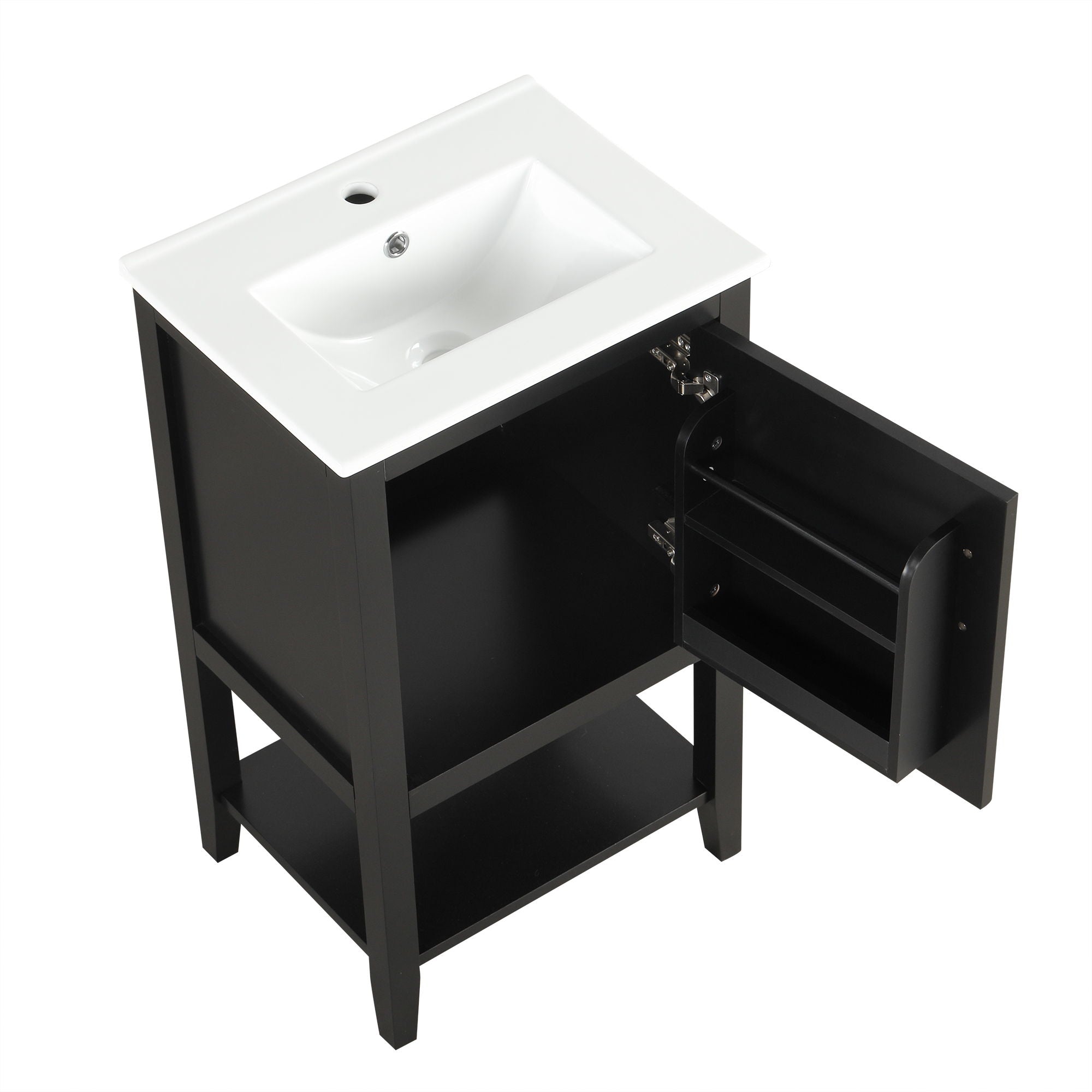 Modern Bathroom Vanity With Sink, Soft-Closing Door And Open Shelf