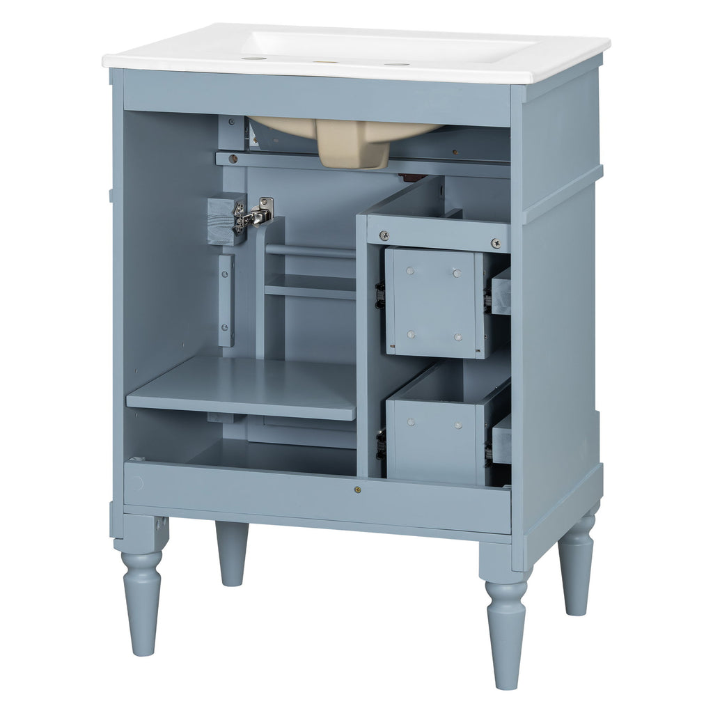 Freestanding Bathroom Vanity With Sink, Adjustable Shelf & Flip Drawer
