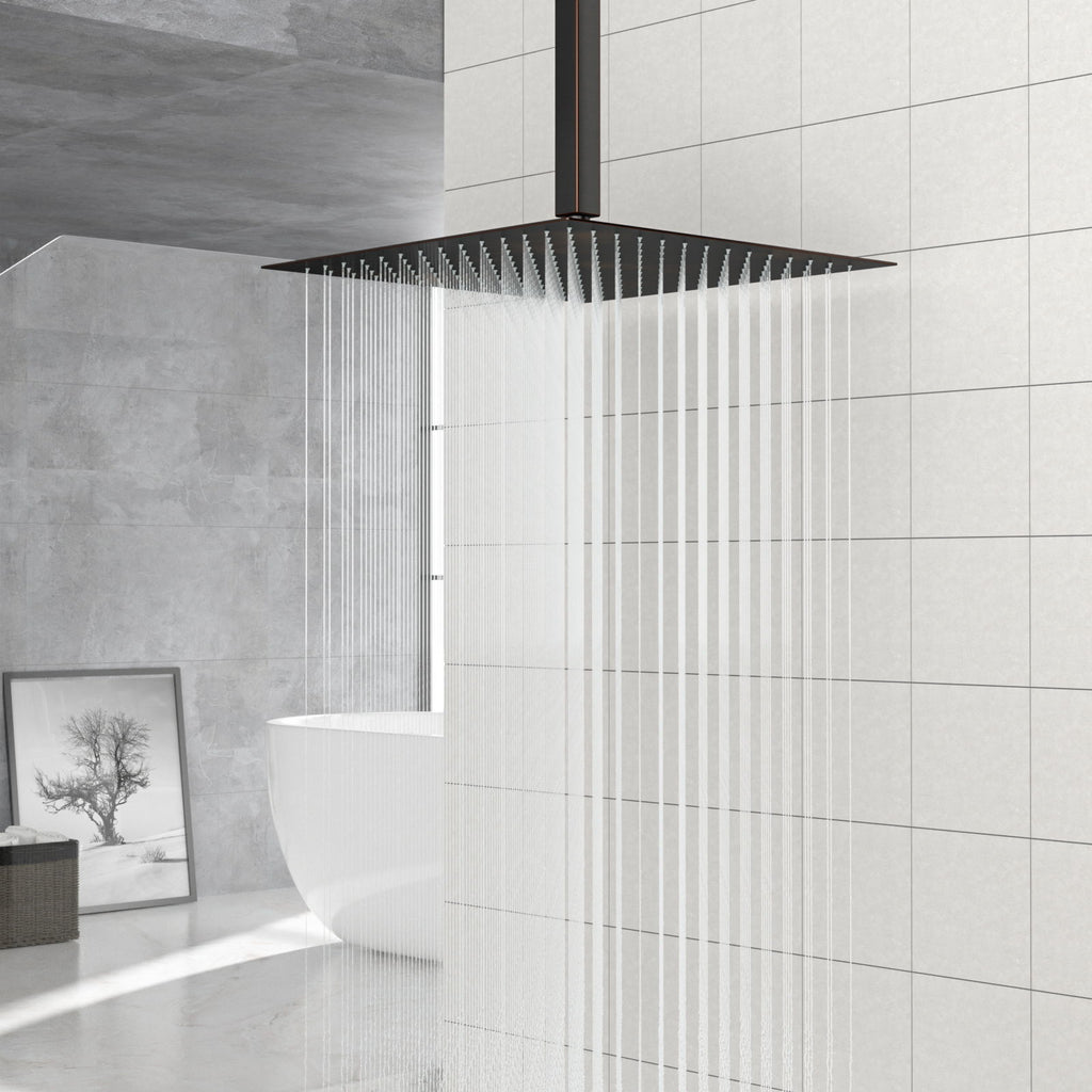 16" Square Rainfall Shower Head Fixed Wall Mount With Full Body Coverage & Self Cleaning Silicone Nozzles