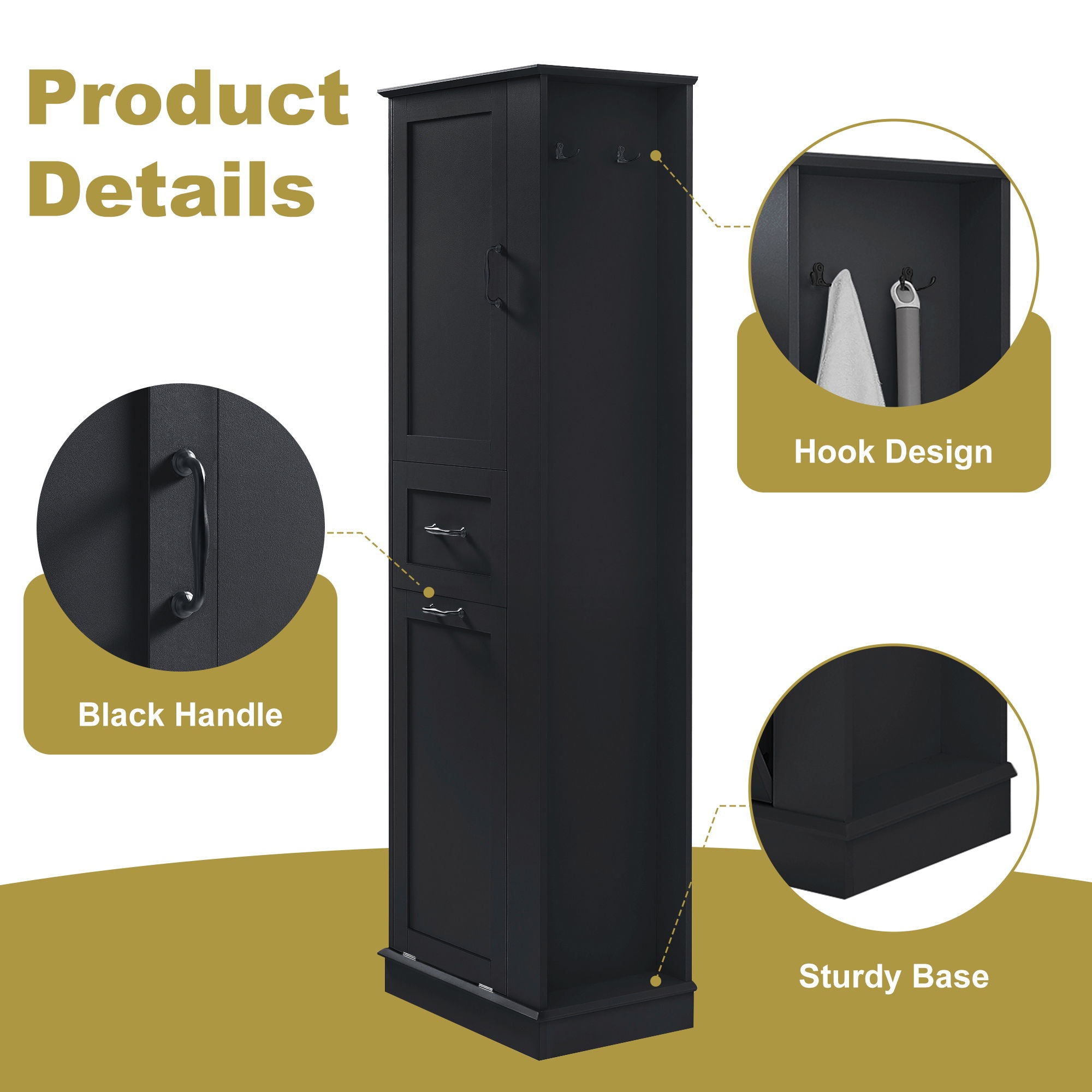 Modern Tall Storage Cabinet With Tilt-Out Compartment, Adjustable Shelves