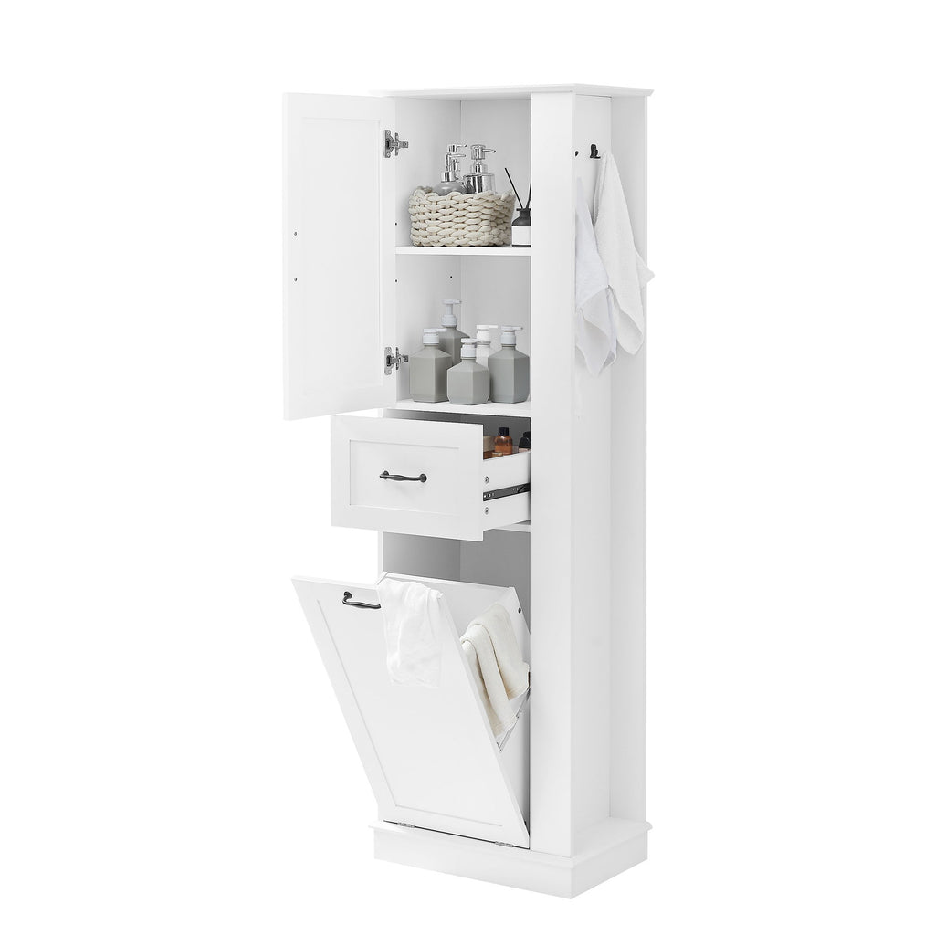 Modern Tall Storage Cabinet With Tilt-Out Compartment, Adjustable Shelves