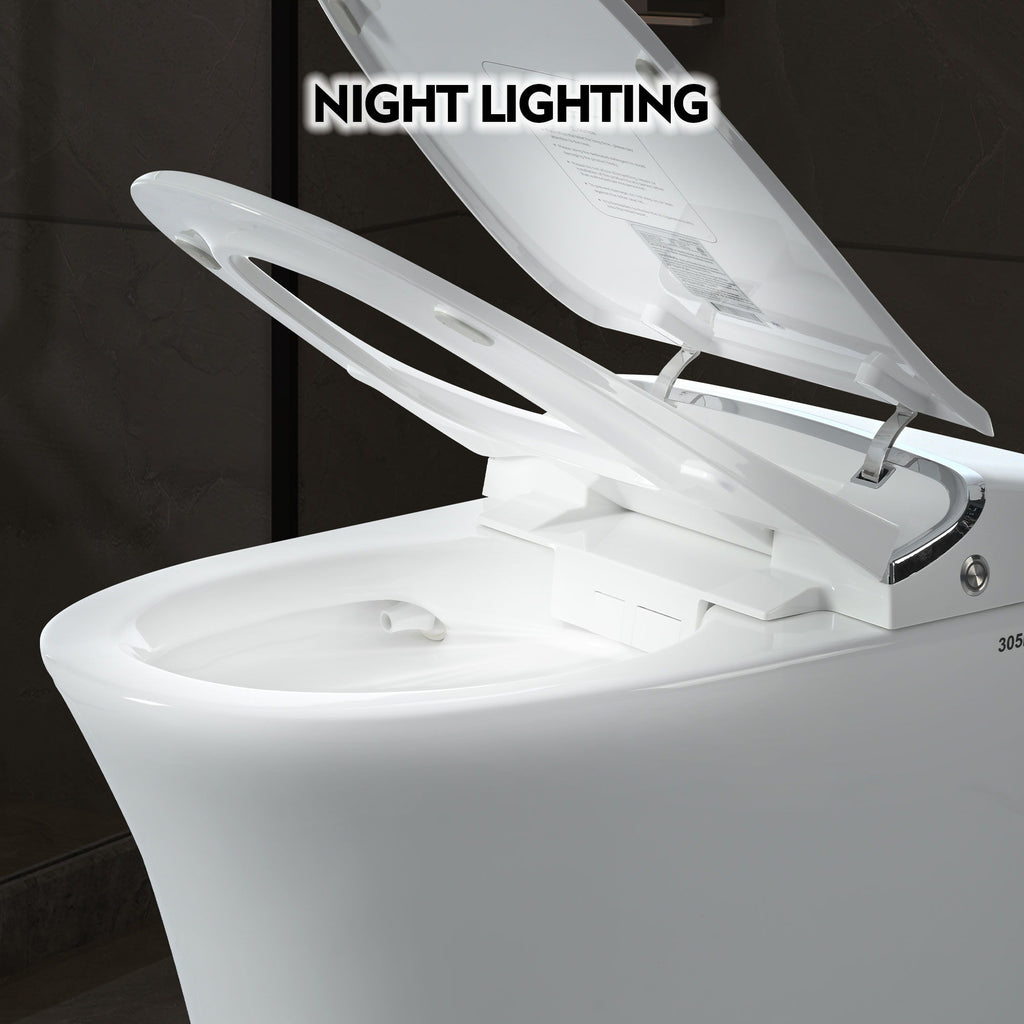 Luxury Smart Toilet With Dryer And Warm Water, Elongated Bidet Toilet With Heated Seat, With Remote Control, Led Night Light, Power Outage Flushing, Soft Close Cover - White
