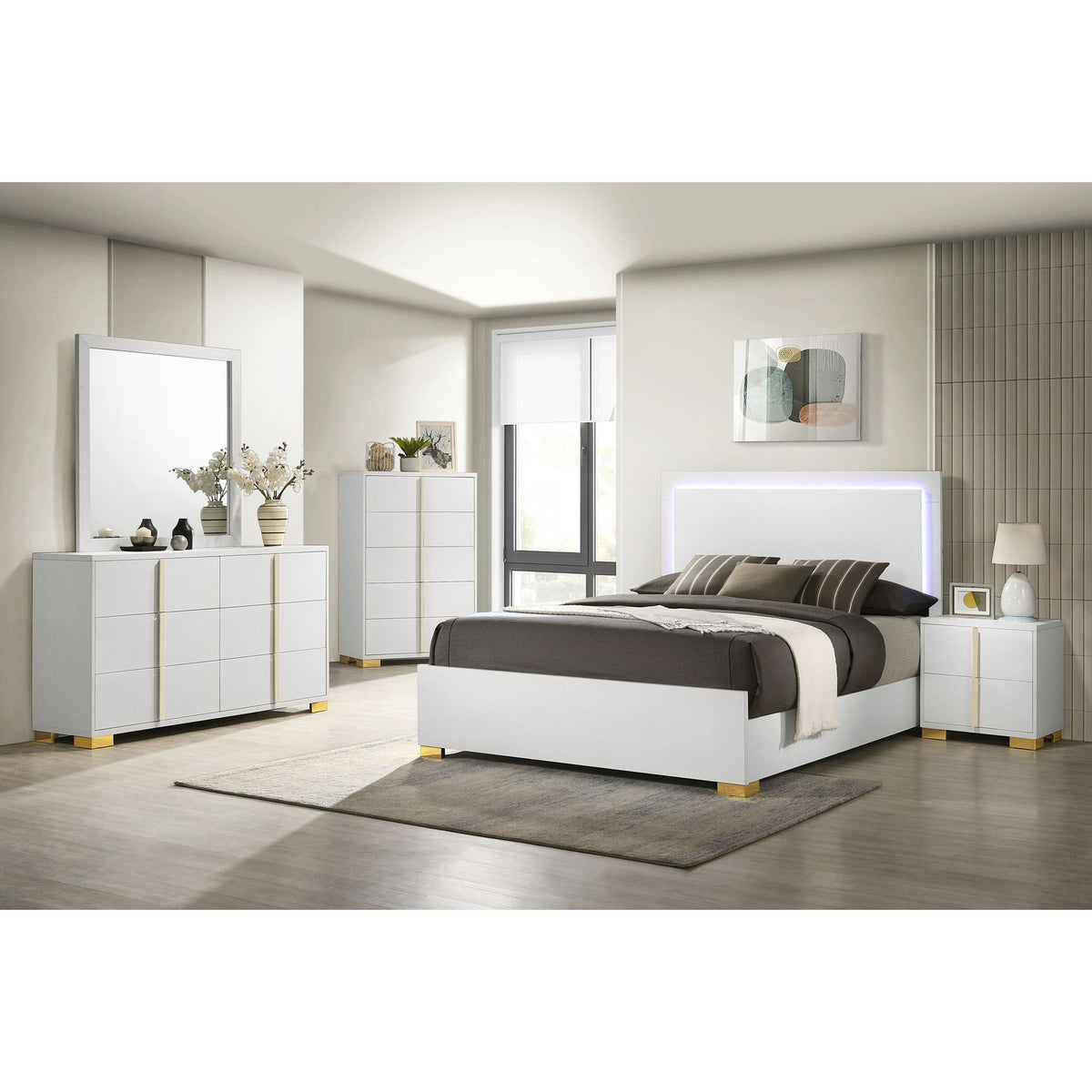 Full LED Panel Bed With Touch Activated Lighting - White