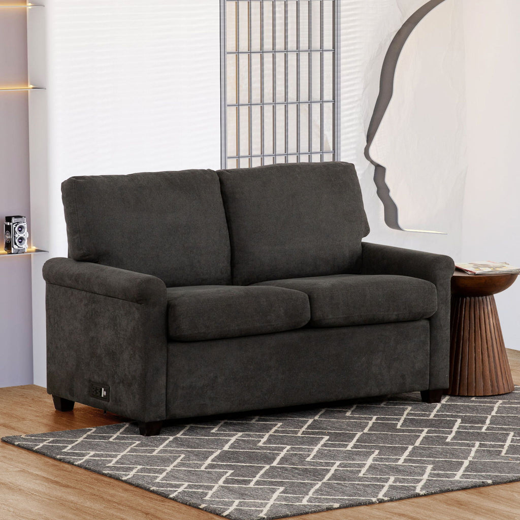Convertible Twin Sleeper Sofa With USB Ports, 2 Seater Upholstered Loveseat - Dark Gray
