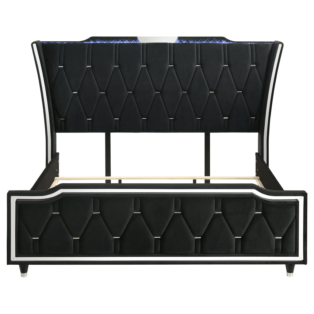 Mika - LED Upholstered Bed With Tufted Wingback Headboard And Ambient Lighting