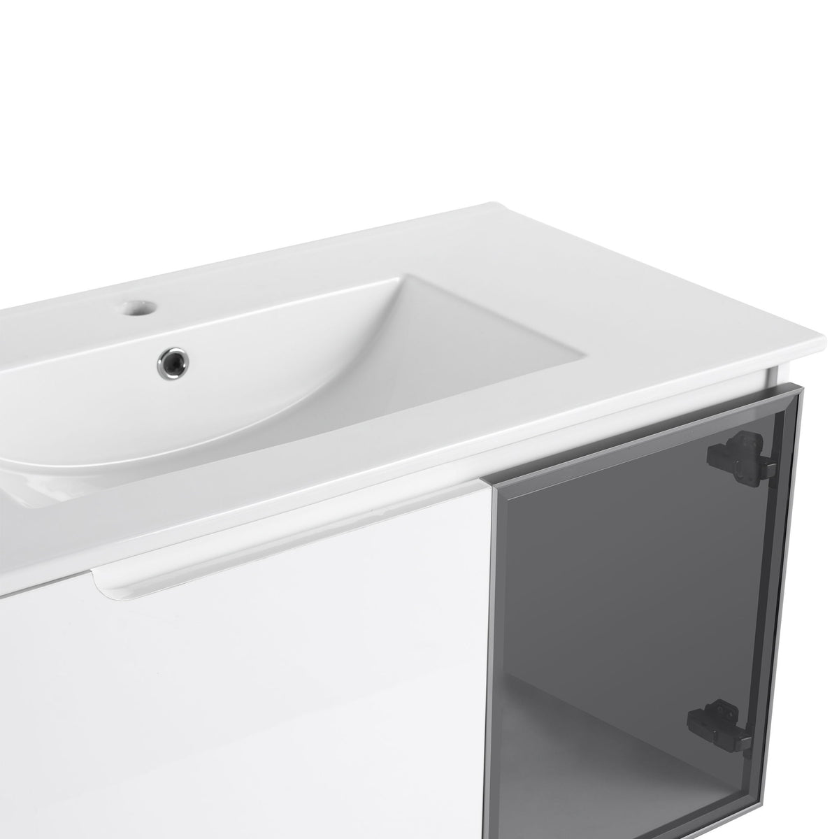 Wall Mounted Bathroom Vanity With Sink, Soft Close Doors, Cabinet & Half Door