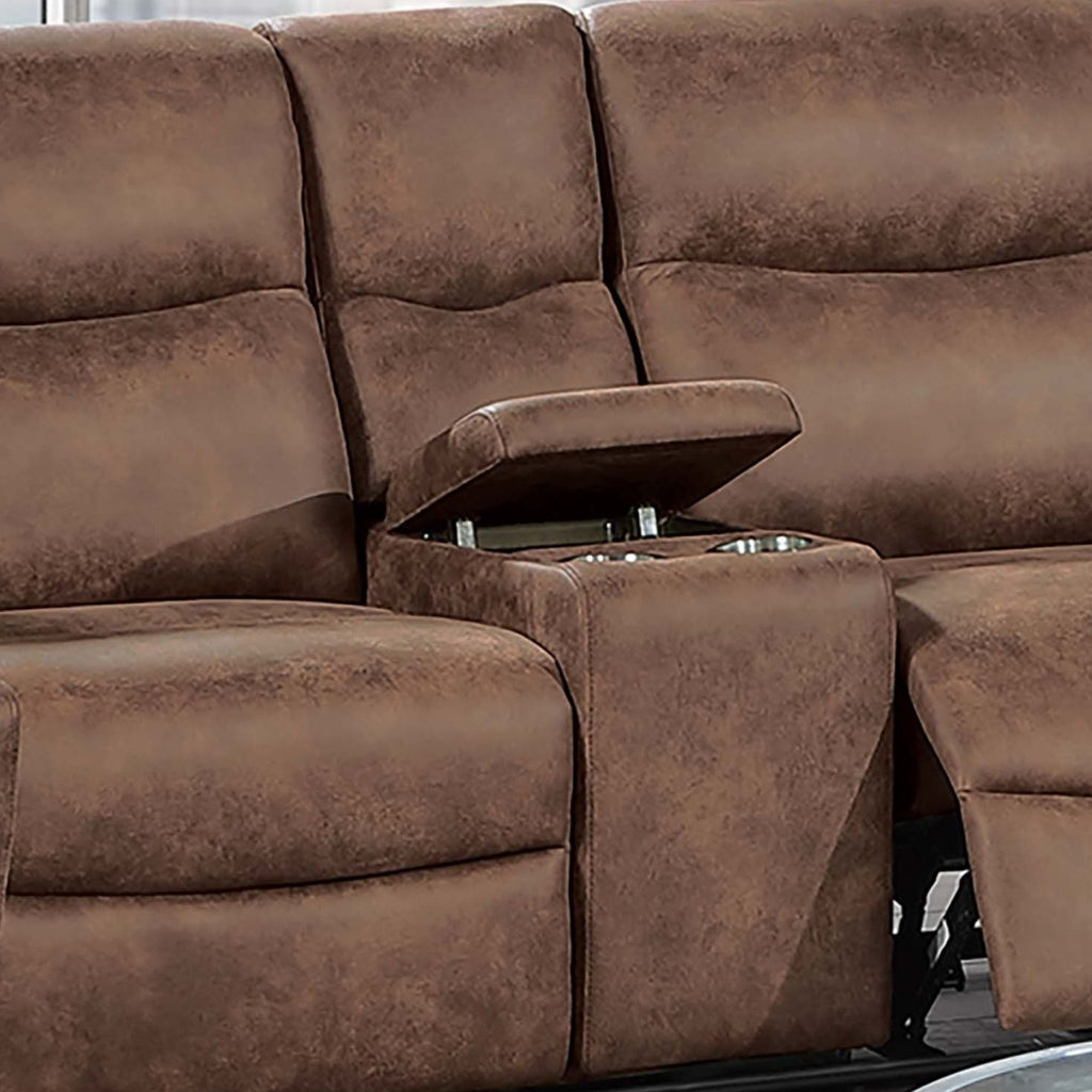 1 Piece Manual Motion Loveseat Hidden Cup Holder Console With Plush Back Cushion For Living Room - Walnut