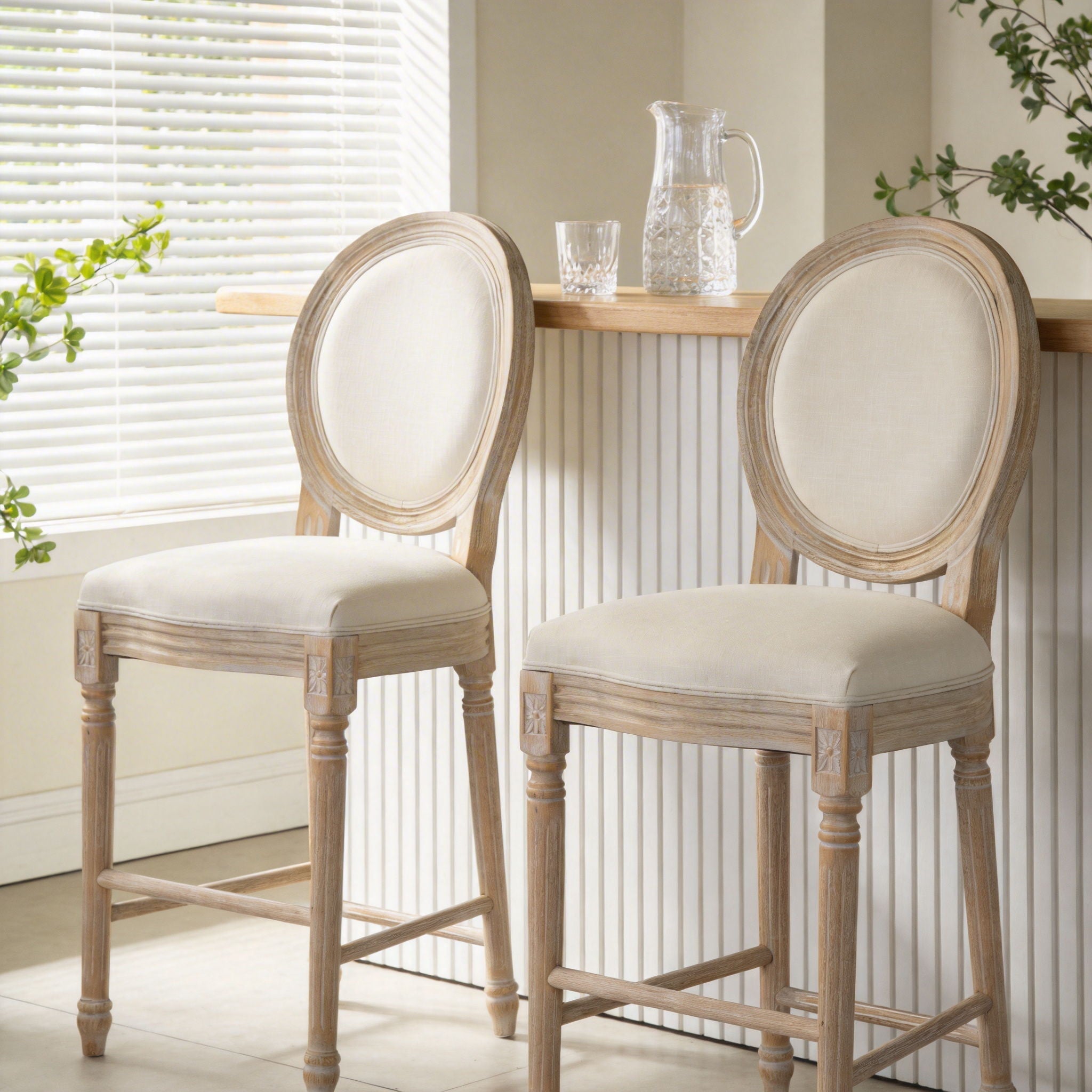 French Country Bar Chairs & Round Back (Set of 2)
