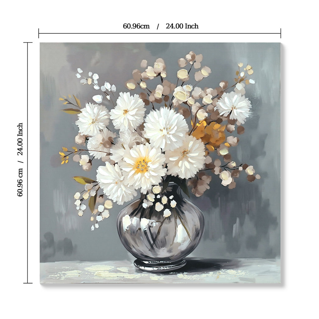 Chrysanthemum Vase Canvas Wall Art Decor Country - Stone White
