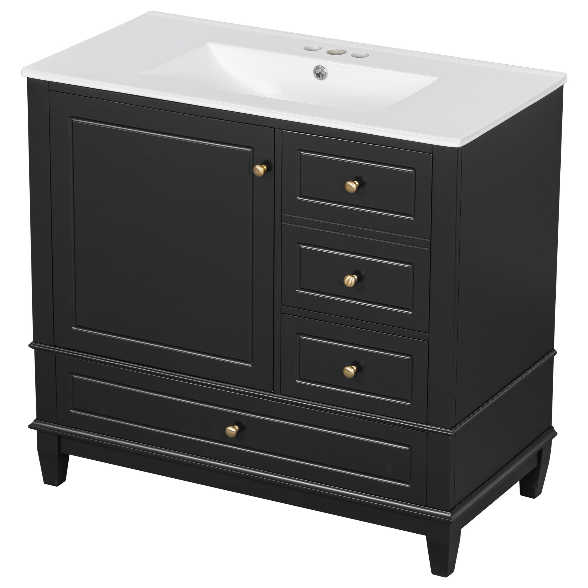 Modern Bathroom Vanity With Sink, 3 Drawers & Cabinet