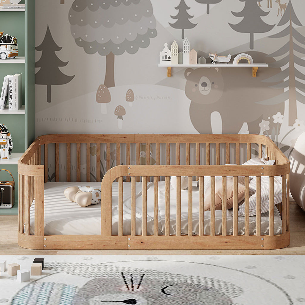 Wood Floor Bed Frame With Fence