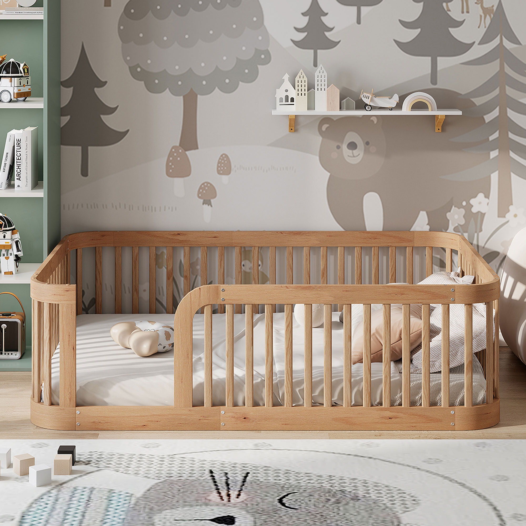 Wood Floor Bed Frame With Fence