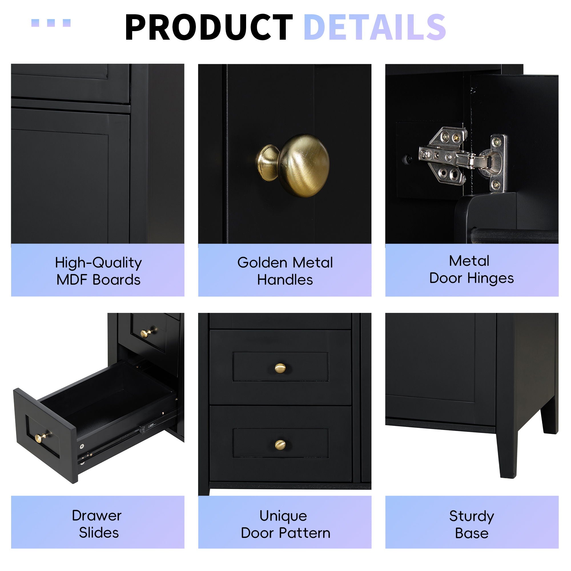 Bathroom Vanity With Sink, 3 Drawers & Cabinet With Adjustable Shelves