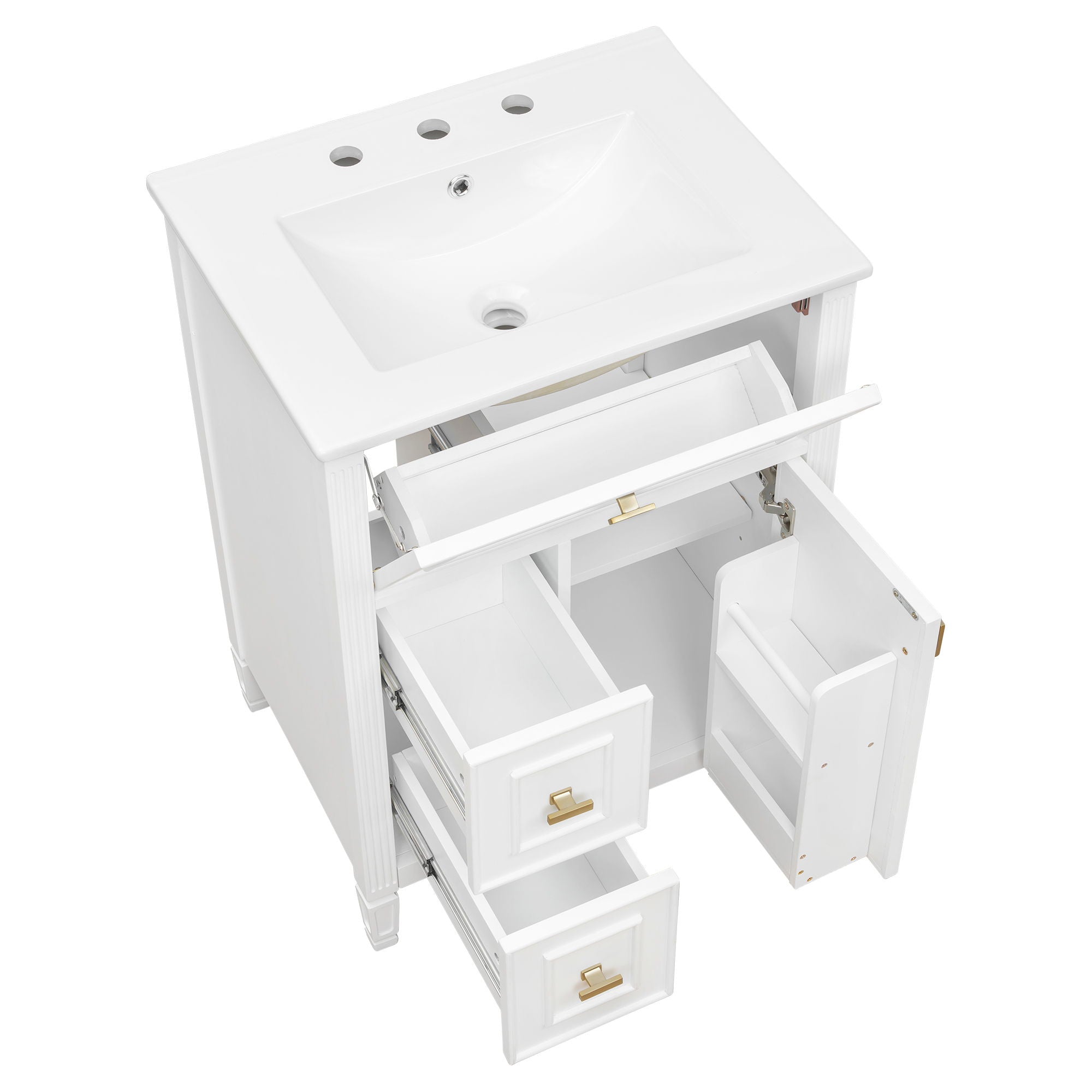 Bathroom Vanity With Sink, Flip Drawer, 2 Drawers, Adjustable Shelf