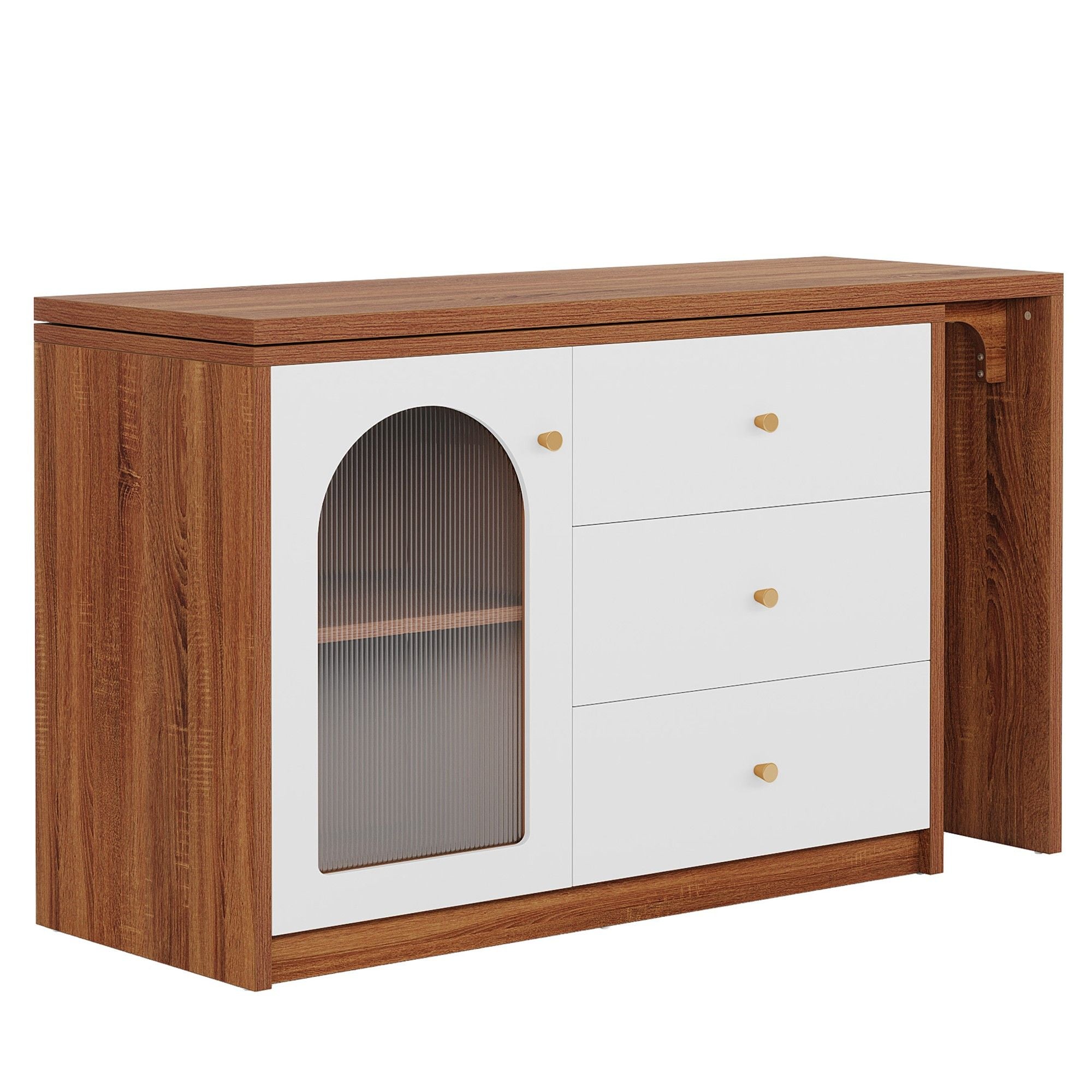 L - Shaped Computer Desk With Drawers, Reversible Corner Workstation For Home Office - Brown / White